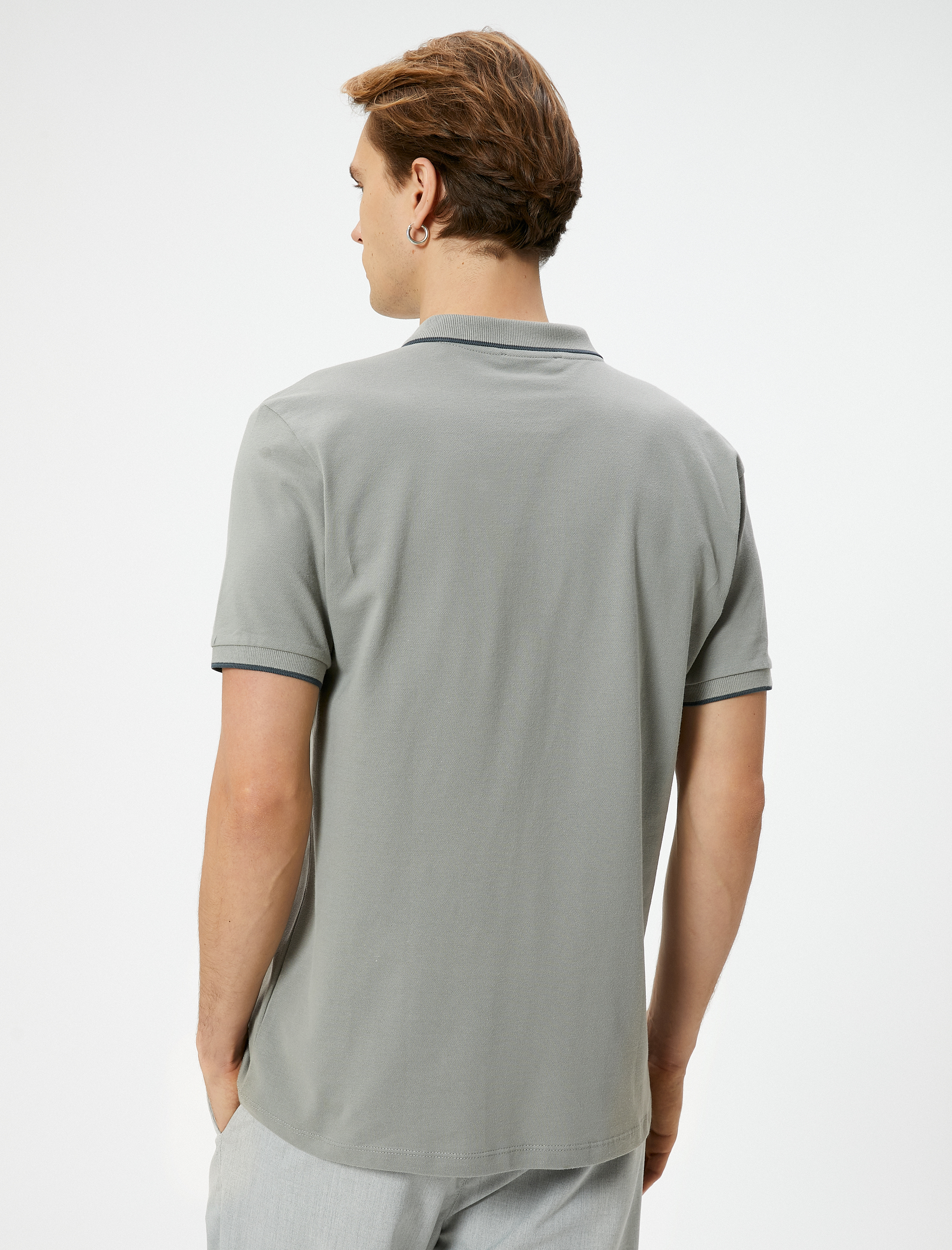   Polo Yaka Tişört Slim Fit Düğmeli Kısa Kollu Biyeli