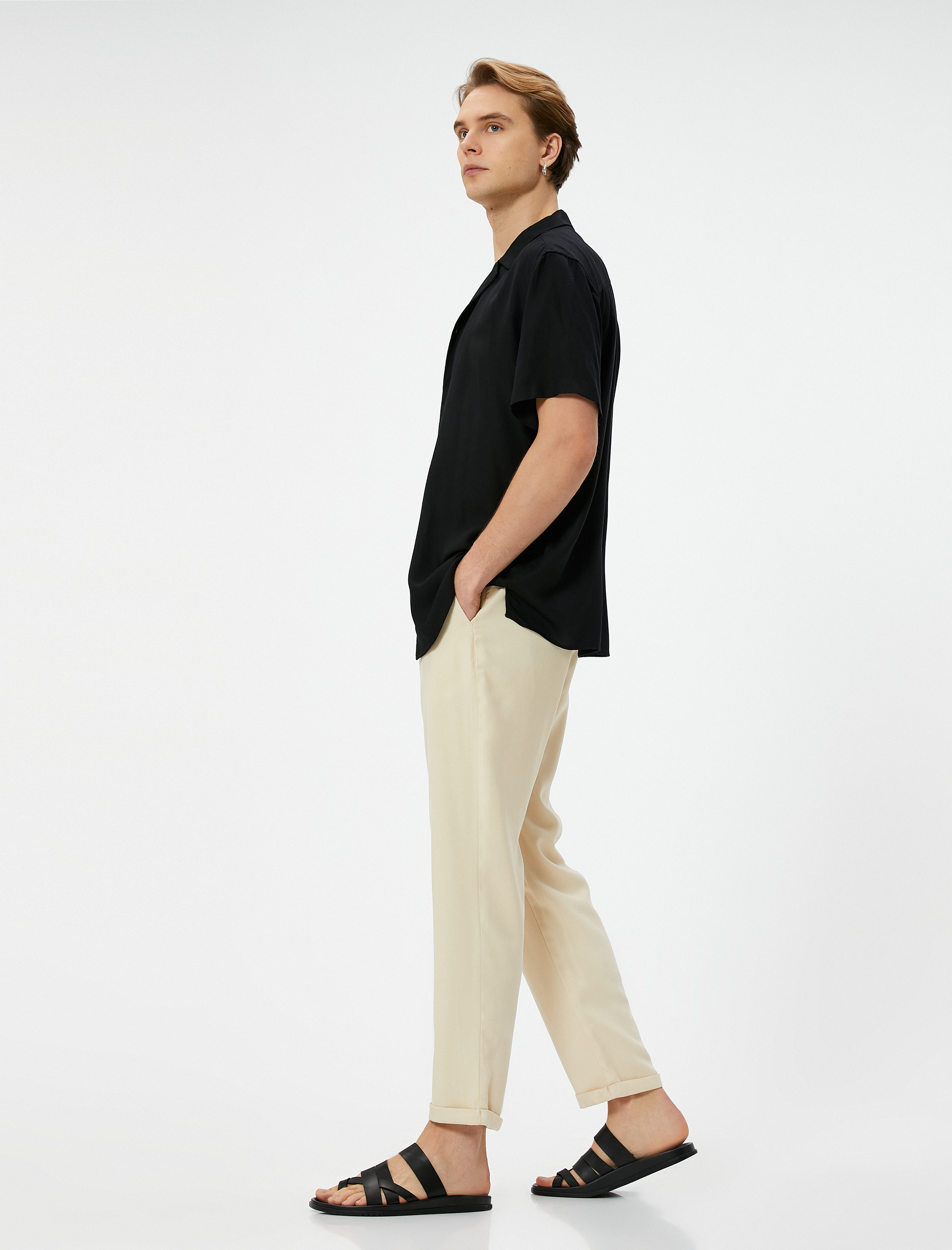   Gabardin Pantolon Beli Bağcıklı Cep Detaylı