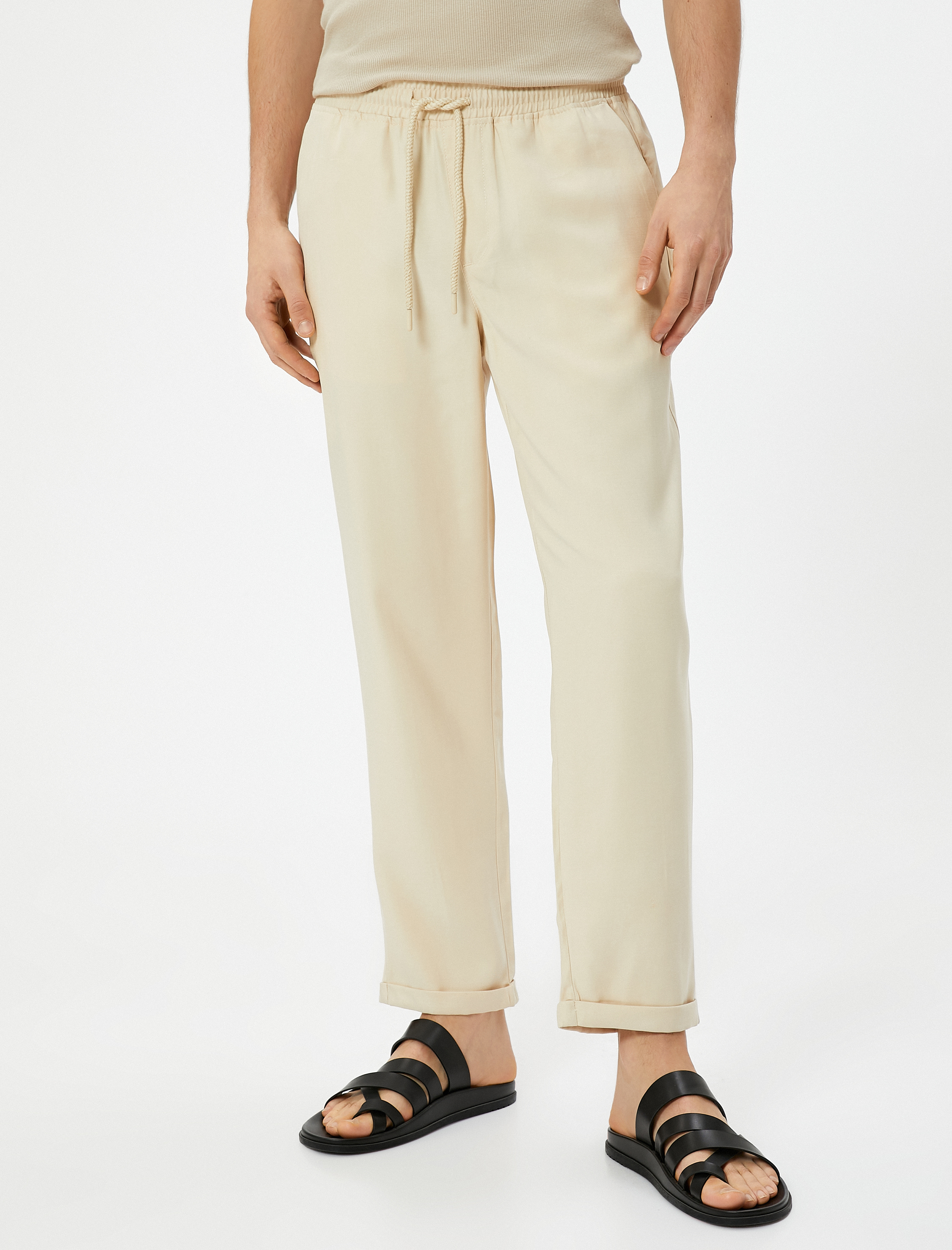   Gabardin Pantolon Beli Bağcıklı Cep Detaylı