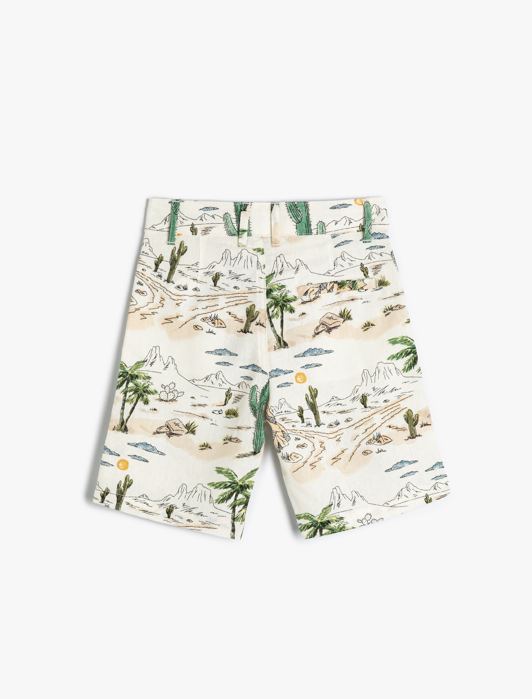  Erkek Çocuk Keten Şort Palmiye Baskılı Cepli Standart Bel Beli Ayarlanabilir Lastikli