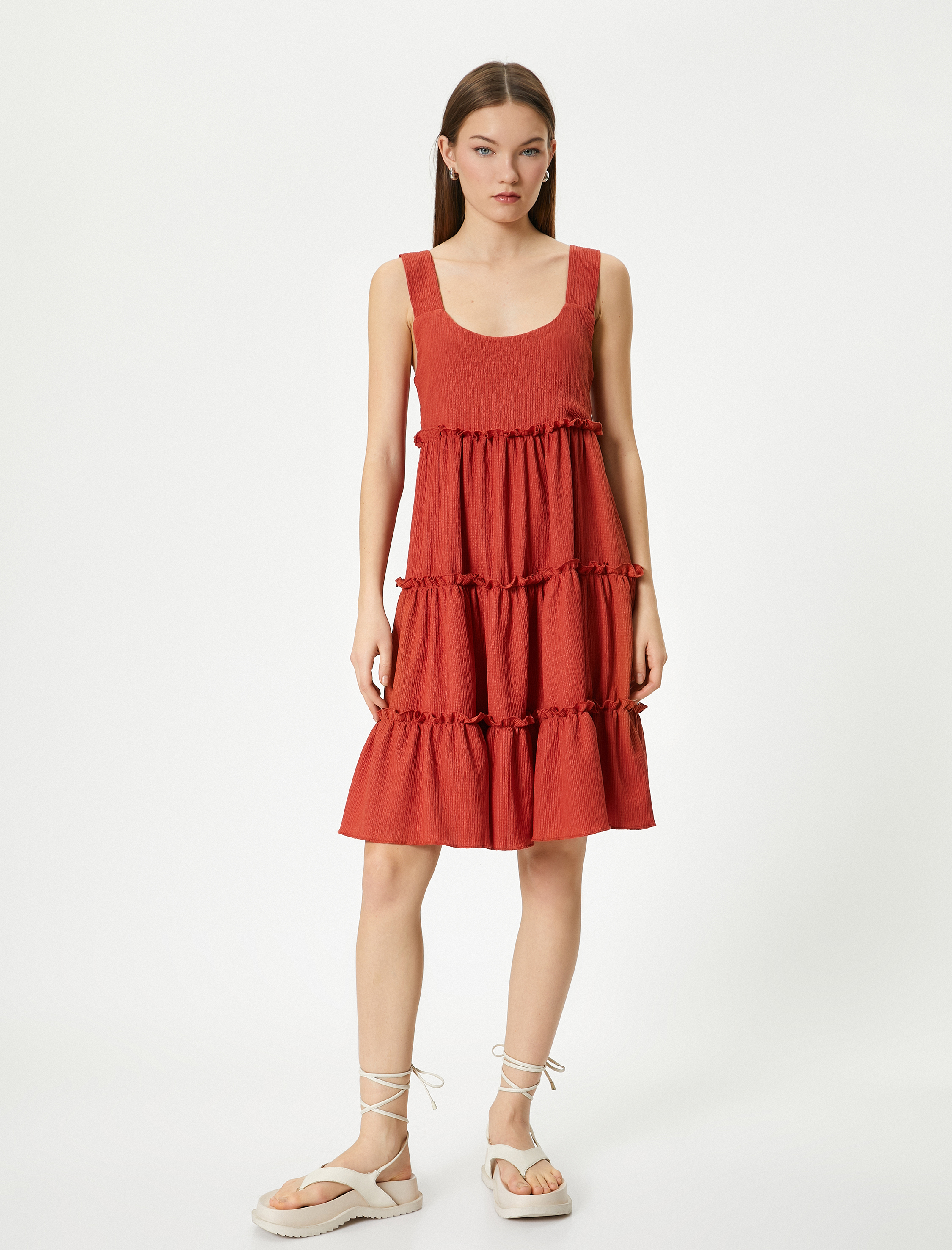   Midi Elbise Kolsuz U Yaka Katlı Rahat Kalıp Bürümcük