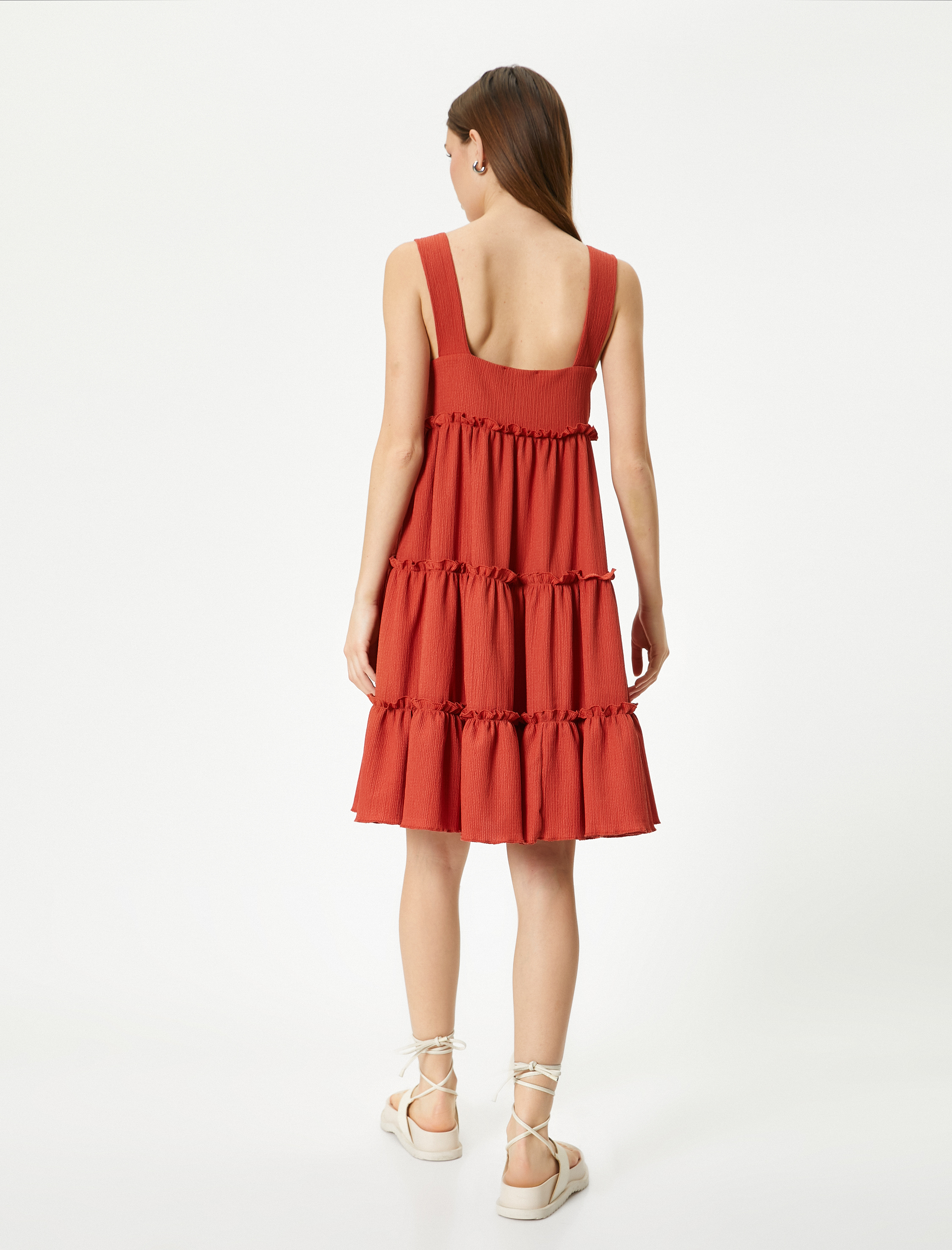   Midi Elbise Kolsuz U Yaka Katlı Rahat Kalıp Bürümcük