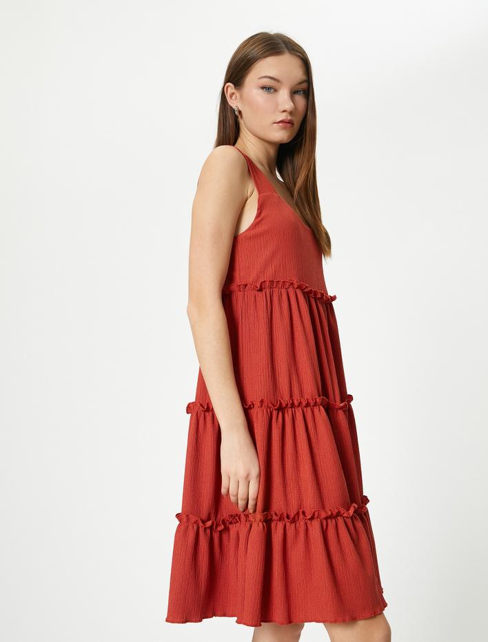  Midi Elbise Kolsuz U Yaka Katlı Rahat Kalıp Bürümcük