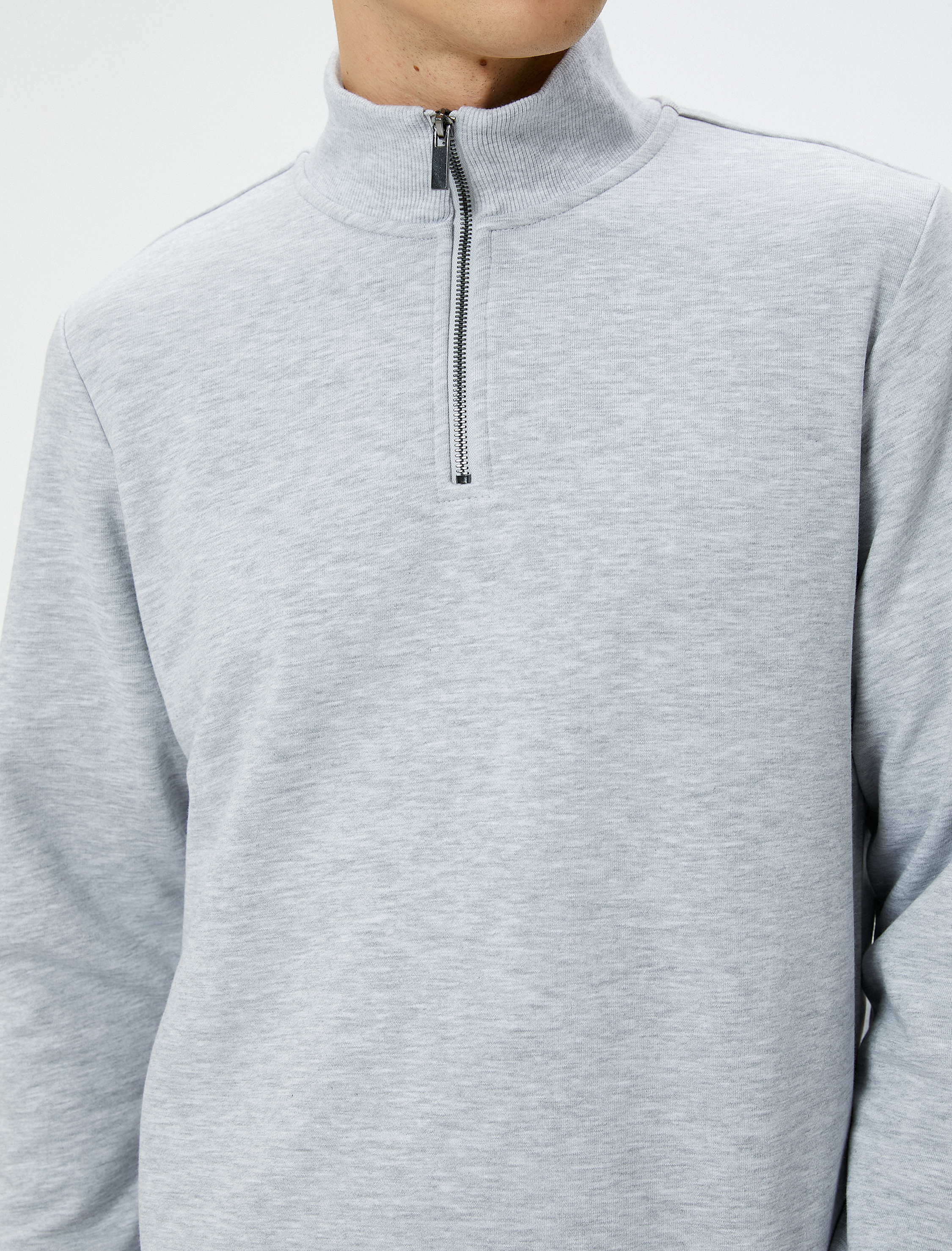   Yarım Fermuarlı Sweatshirt Şardonlu Uzun Kollu