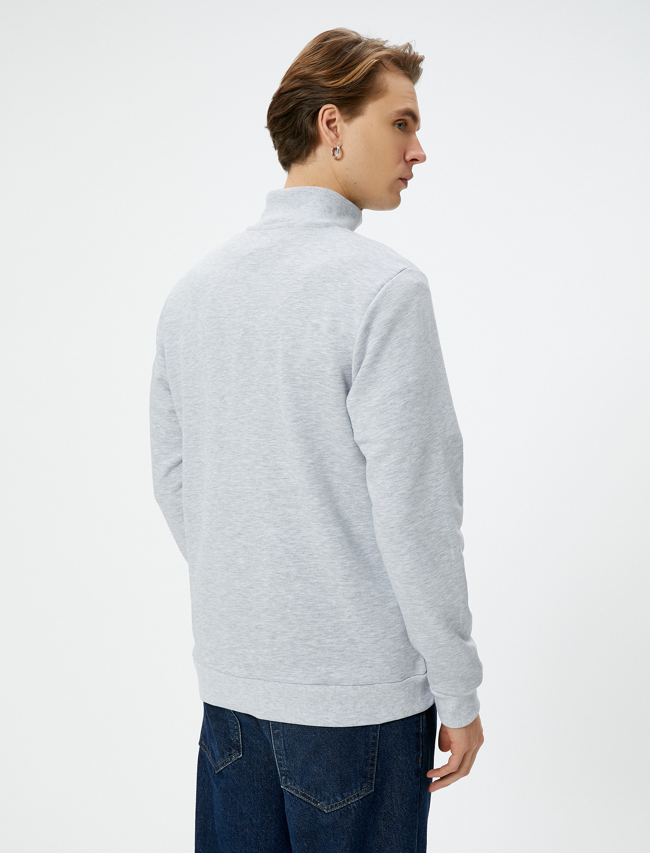   Yarım Fermuarlı Sweatshirt Şardonlu Uzun Kollu