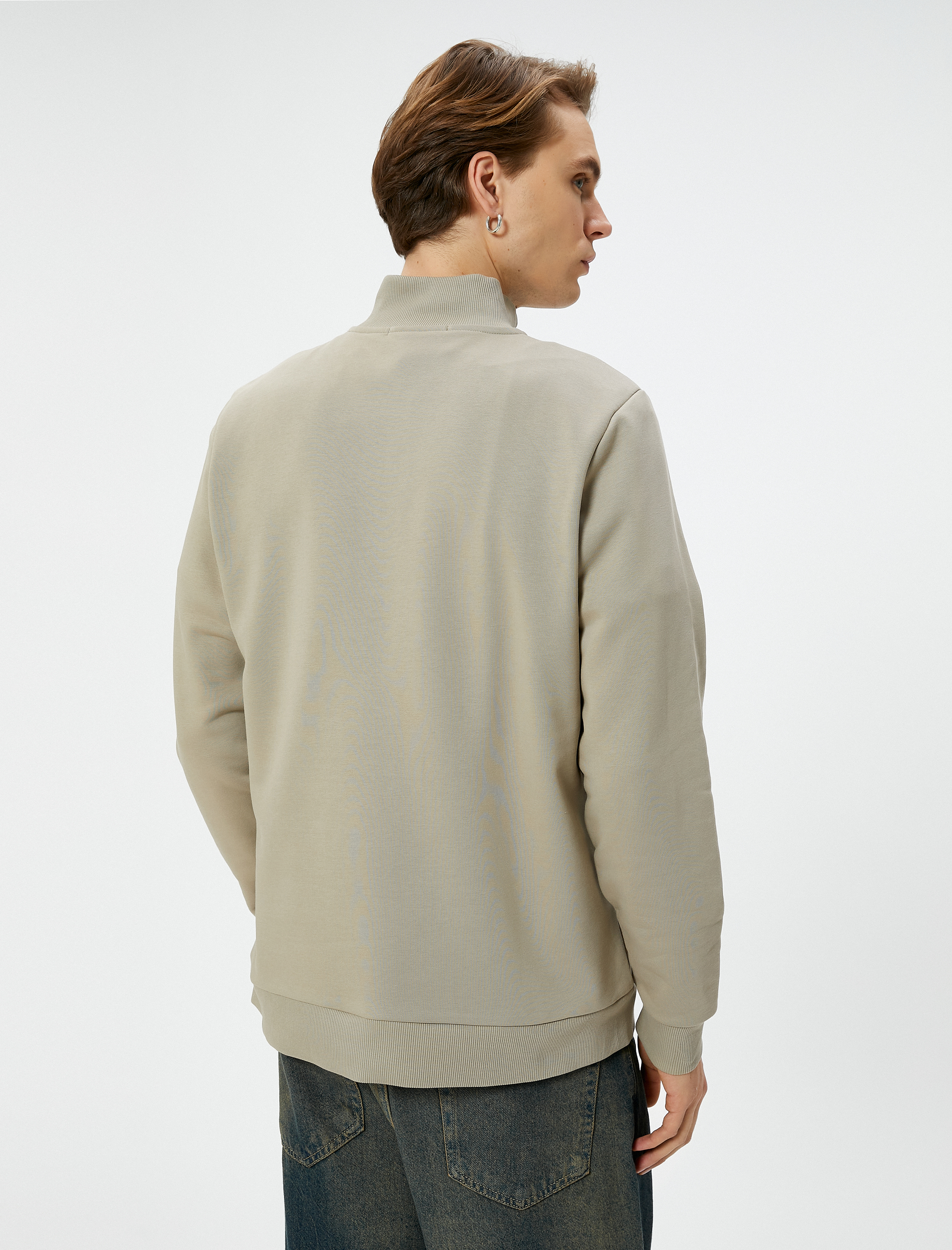   Yarım Fermuarlı Sweatshirt Şardonlu Uzun Kollu