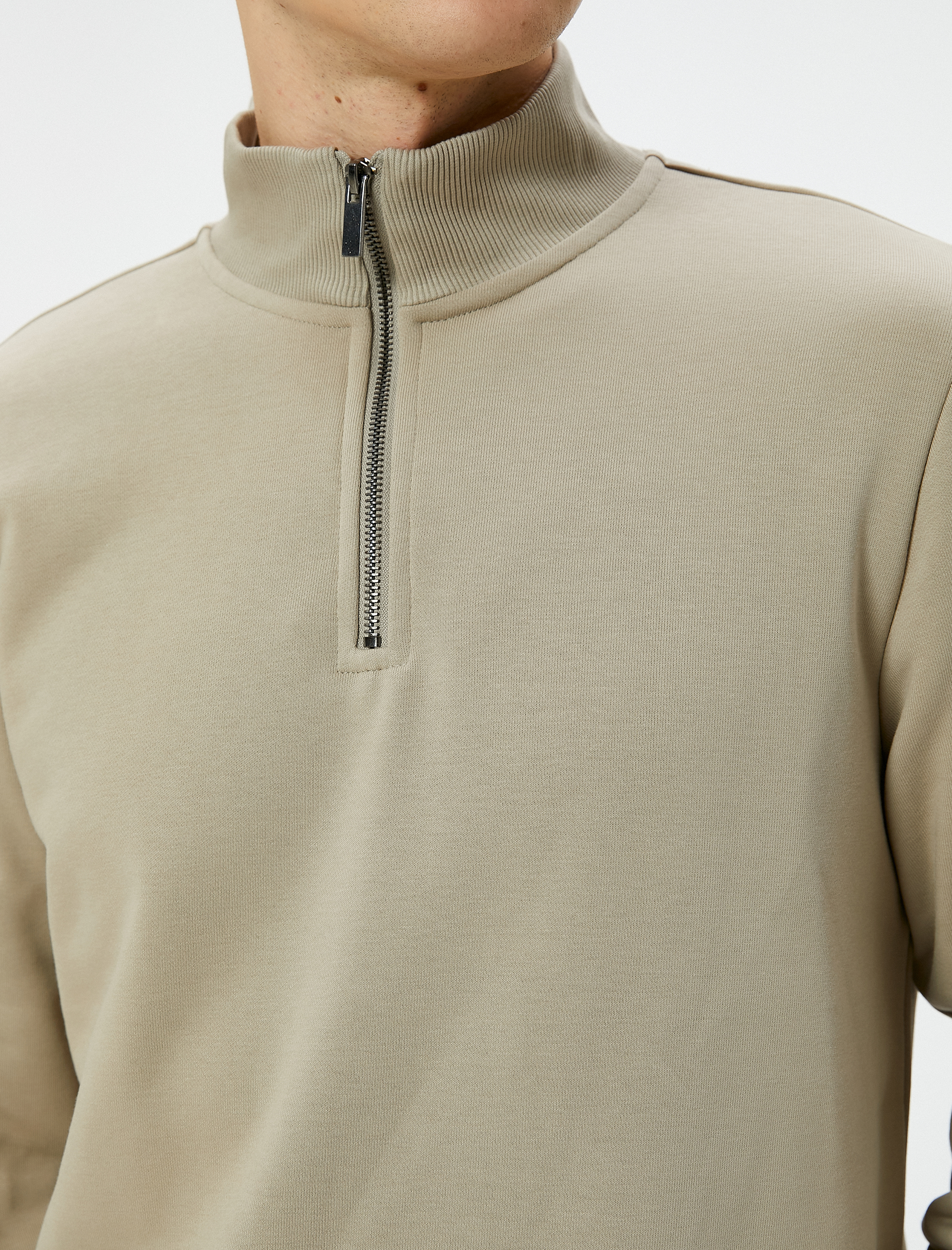   Yarım Fermuarlı Sweatshirt Şardonlu Uzun Kollu