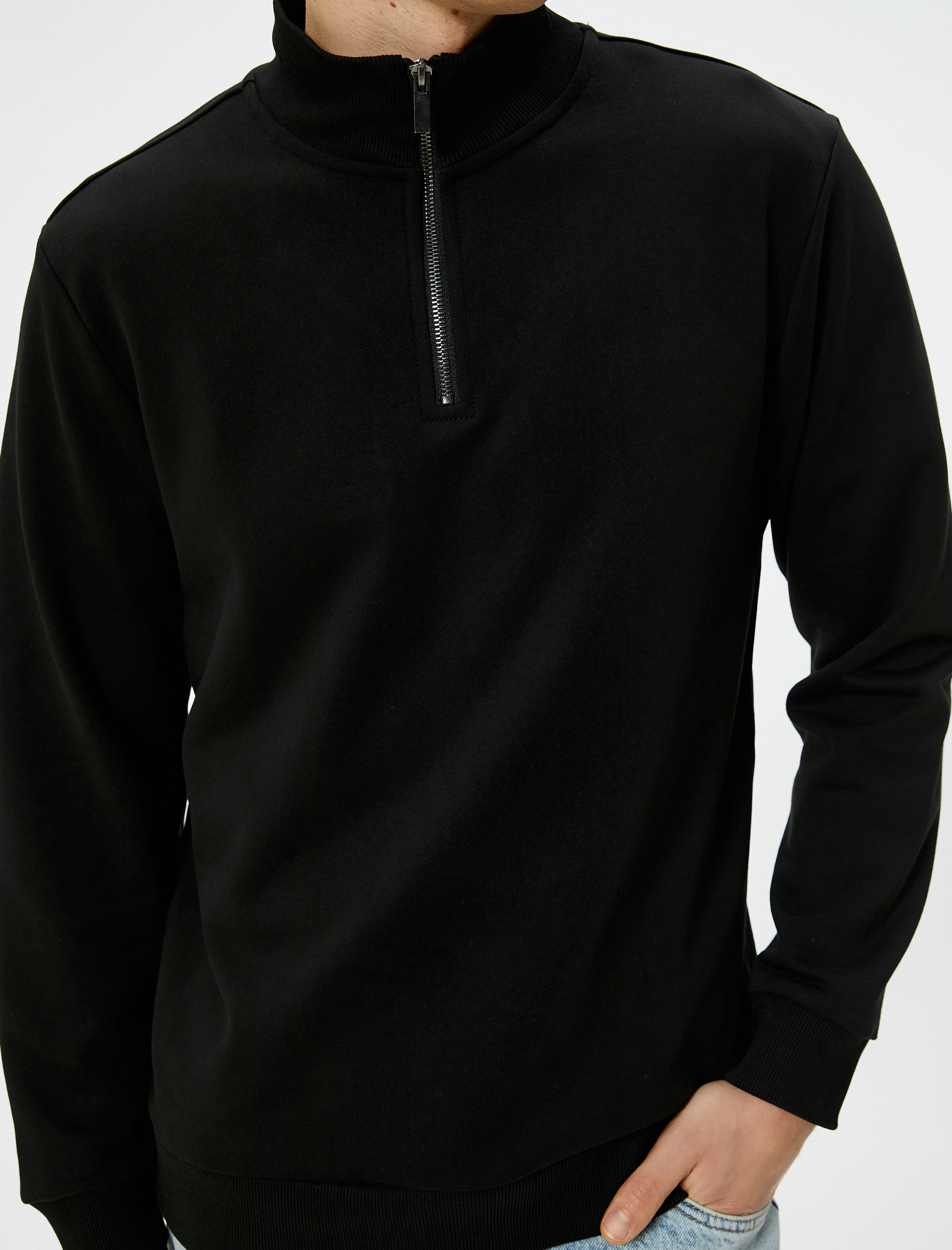   Yarım Fermuarlı Sweatshirt Şardonlu Uzun Kollu