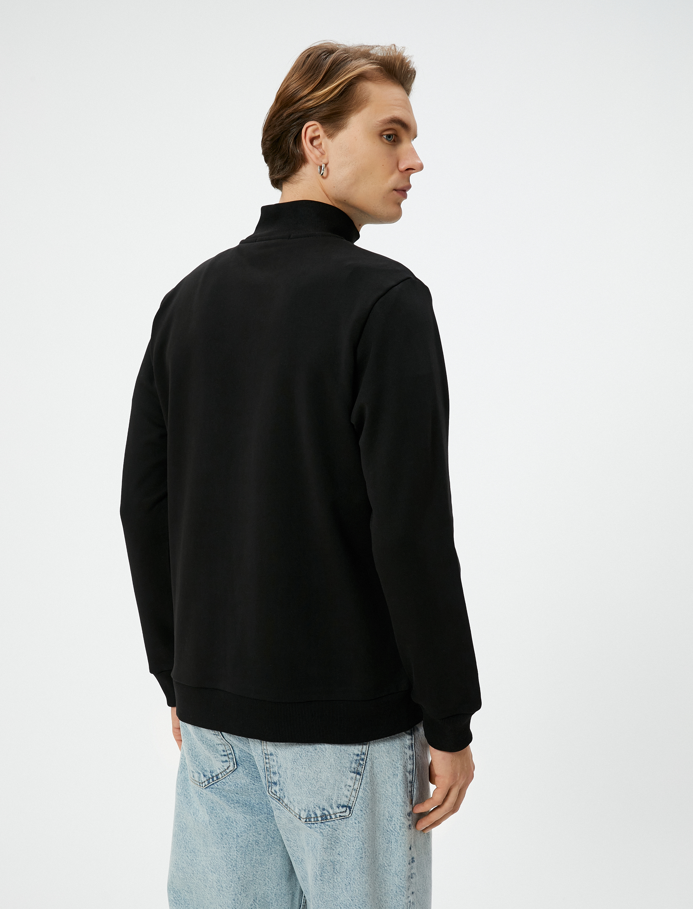   Yarım Fermuarlı Sweatshirt Şardonlu Uzun Kollu