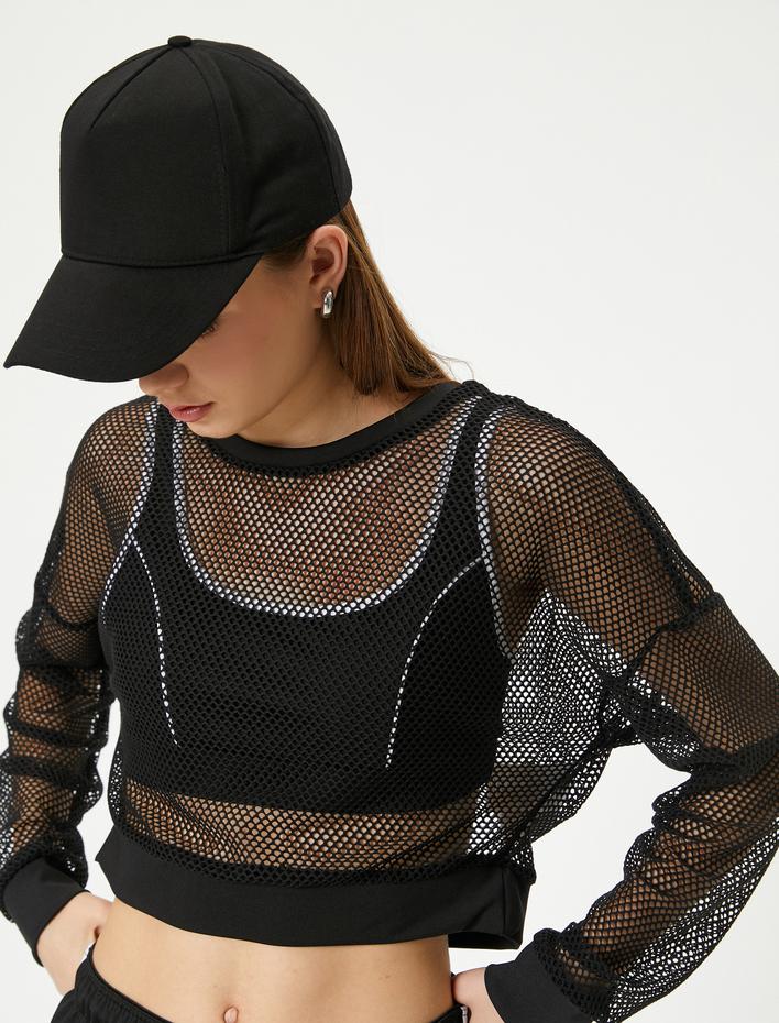  Spor Crop File Tişört Uzun Kollu Bisiklet Yaka