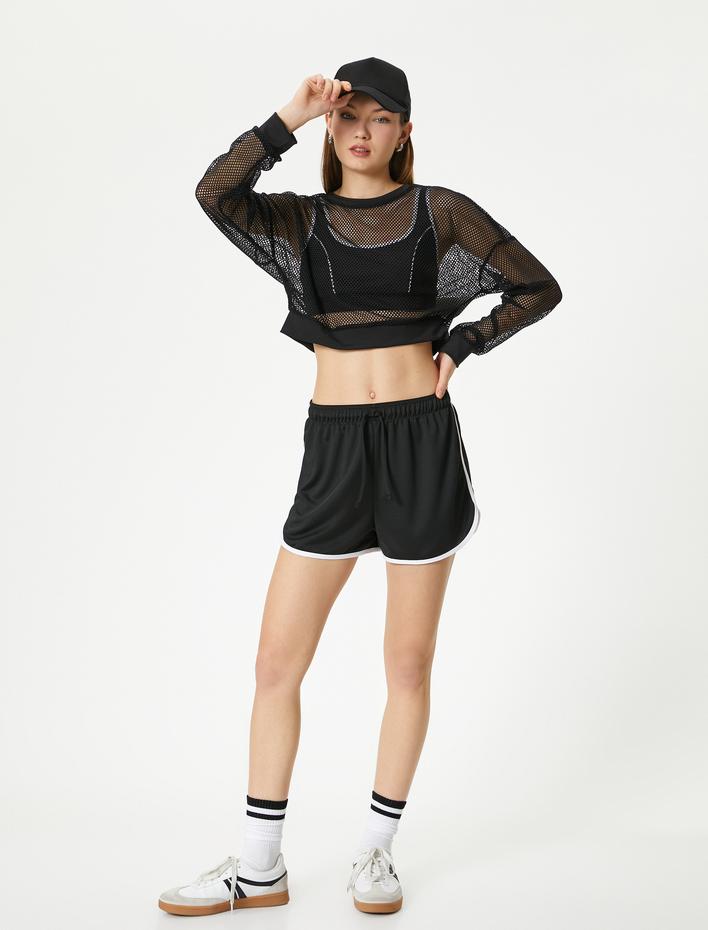  Spor Crop File Tişört Uzun Kollu Bisiklet Yaka