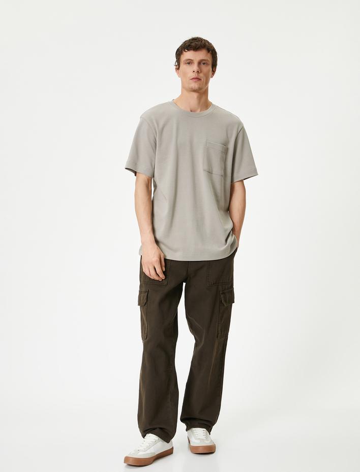  Basic Tişört Cep Detaylı Kısa Kollu Bisiklet Yaka