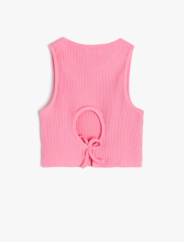 Kız Çocuk Crop Atlet Kolsuz Arkası Pencere Detaylı Ribanalı Pamuklu