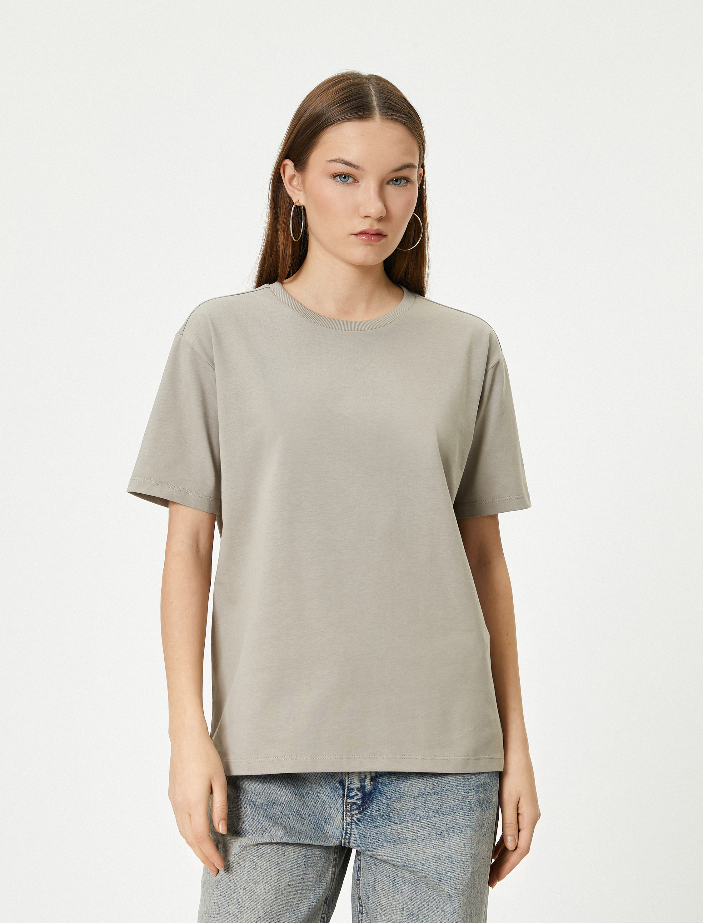   Kısa Kollu Basic Tişört Bisiklet Yaka Pamuklu