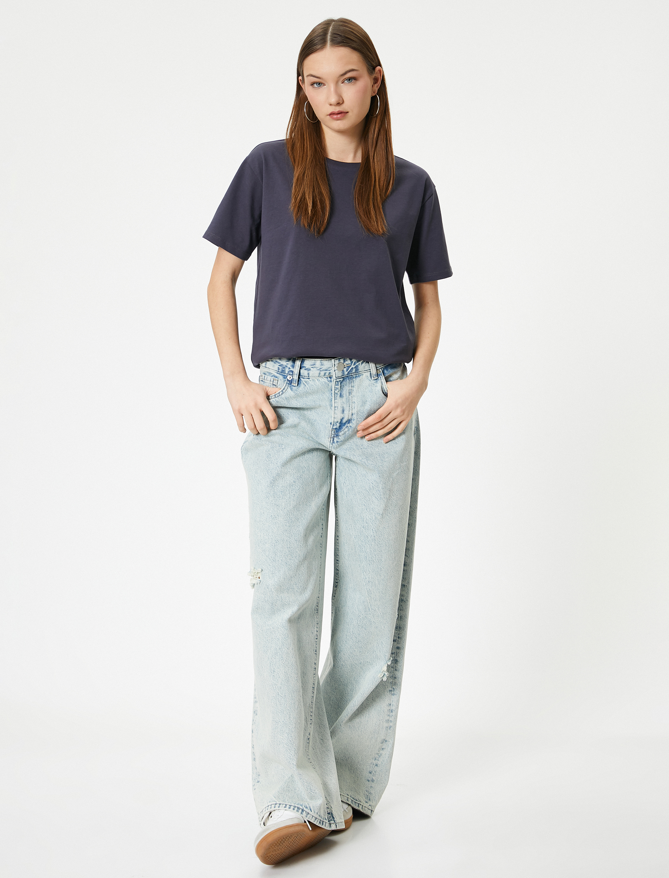   Kısa Kollu Basic Tişört Bisiklet Yaka Pamuklu