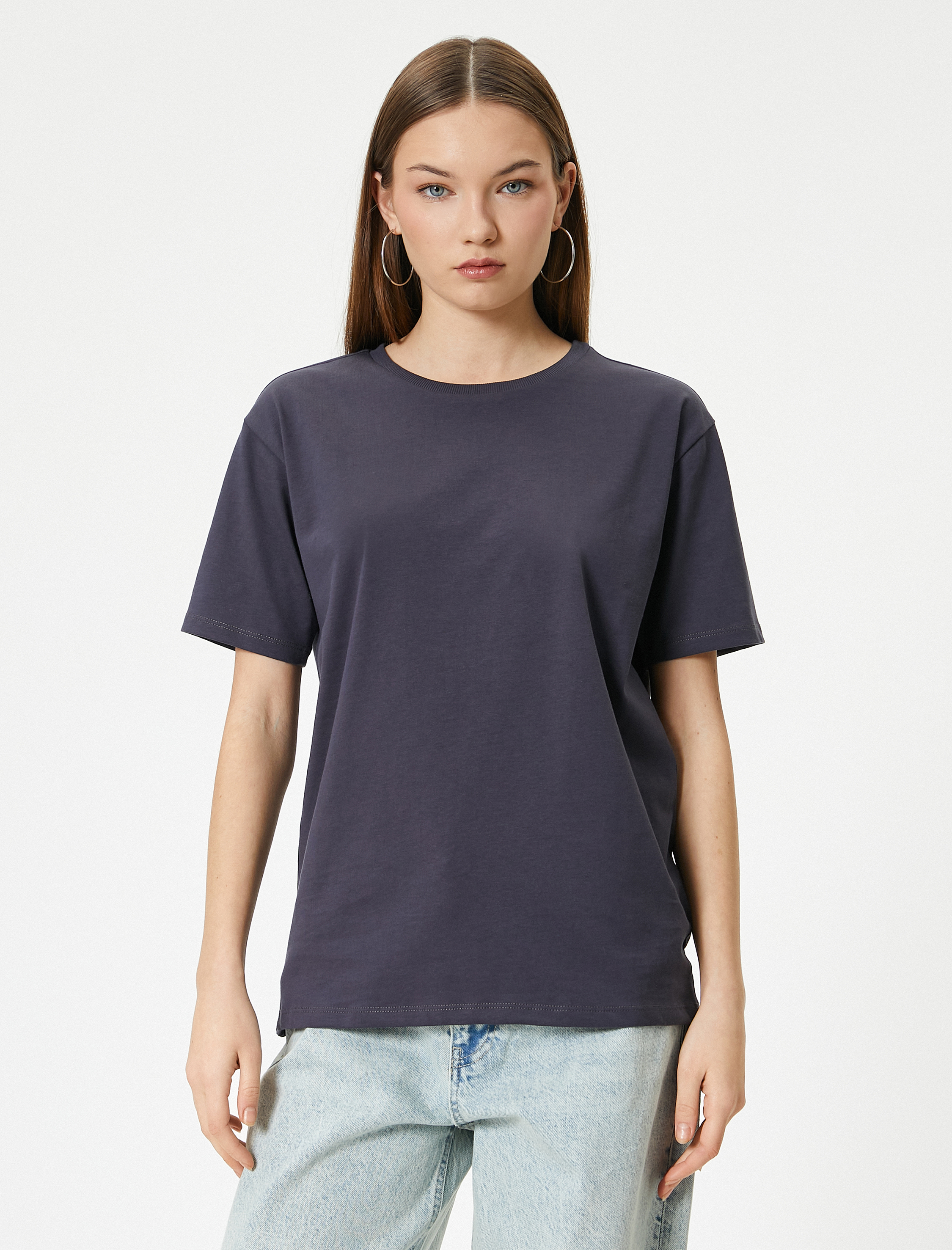   Kısa Kollu Basic Tişört Bisiklet Yaka Pamuklu