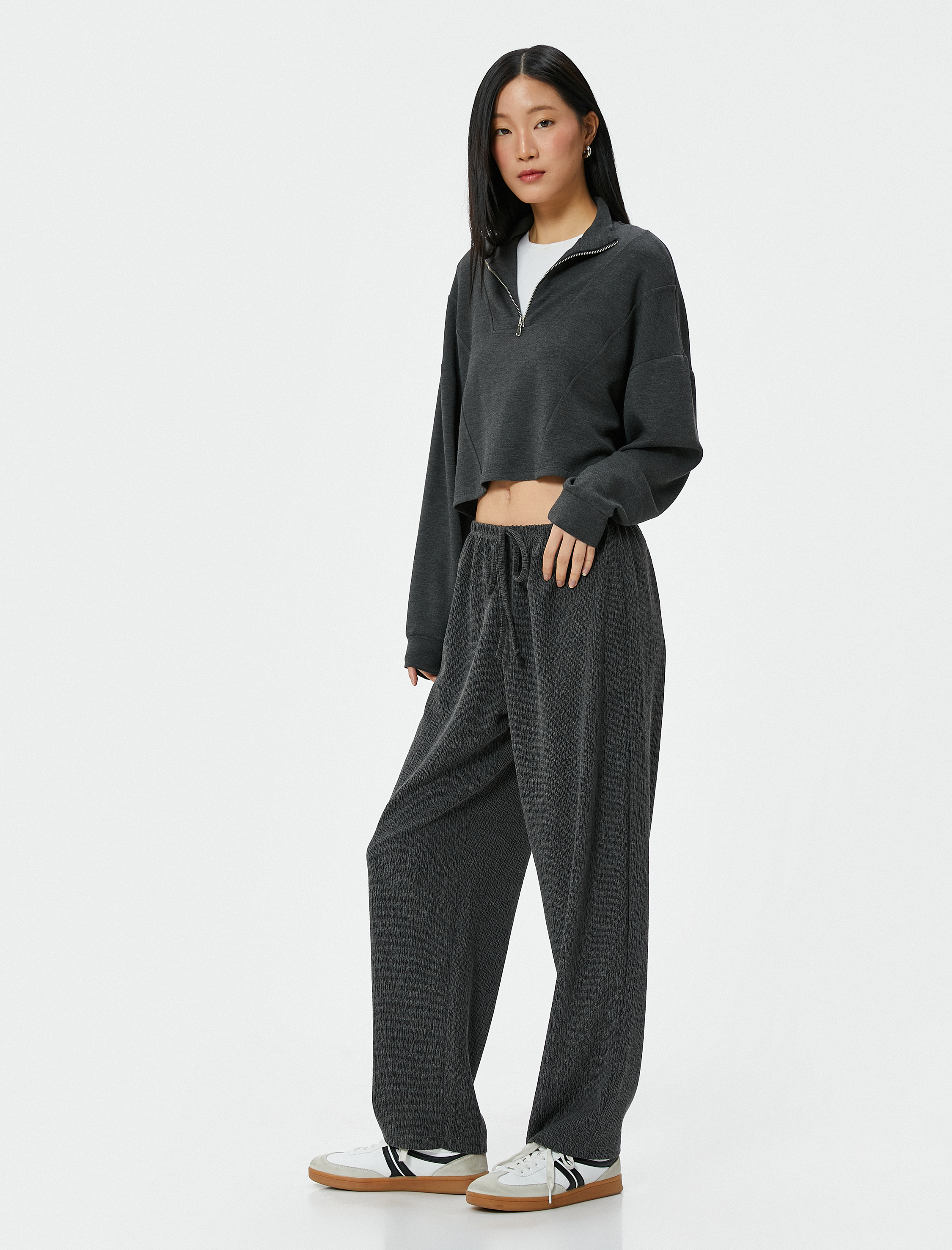   Beli Bağcıklı Pantolon Bürümcük Kumaş Normal Bel