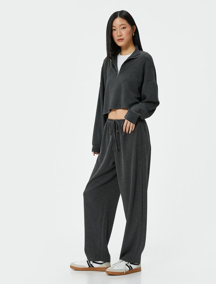  Beli Bağcıklı Pantolon Bürümcük Kumaş Normal Bel