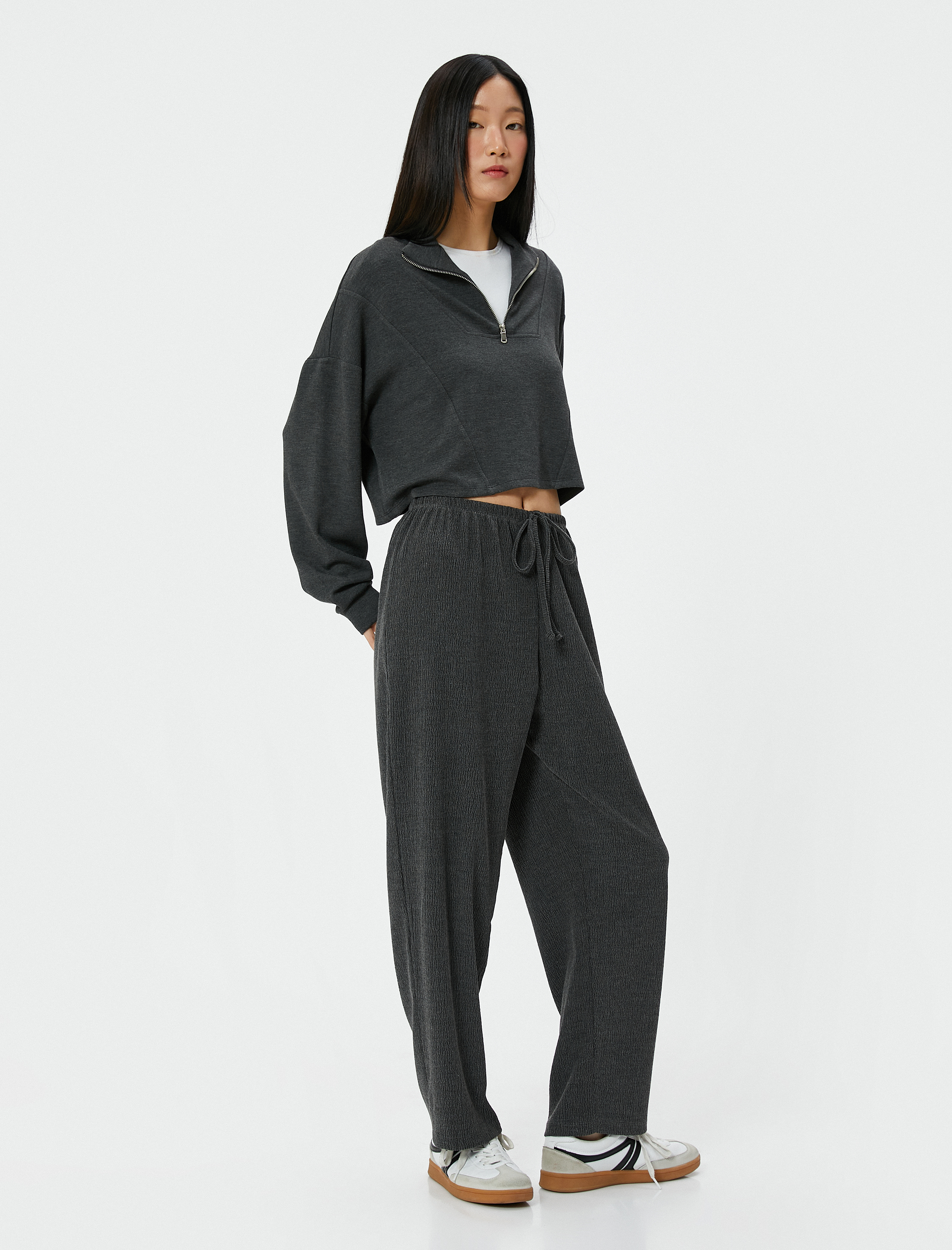   Beli Bağcıklı Pantolon Bürümcük Kumaş Normal Bel