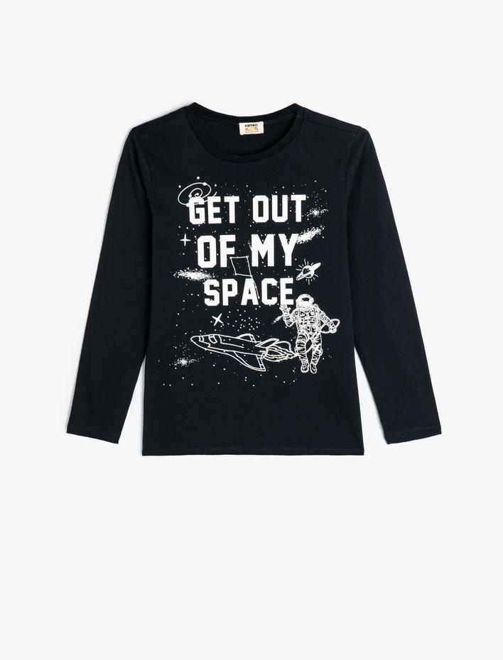 Erkek Çocuk Tişört Uzay Temalı Uzun Kollu Bisiklet Yaka Pamuklu