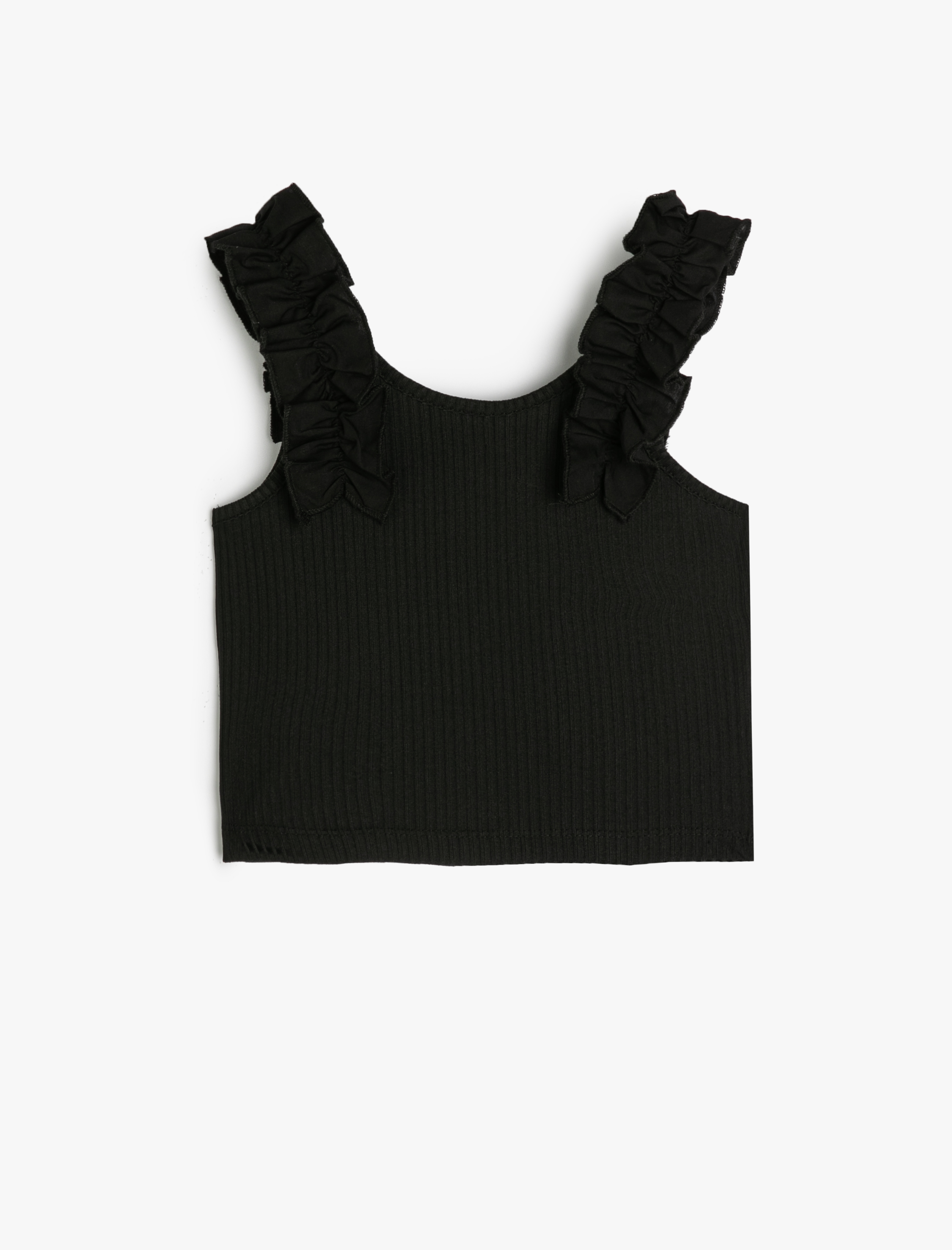  Kız Çocuk Atlet Askılı Fırfır Aplikeli Dokulu Yuvarlak Yaka