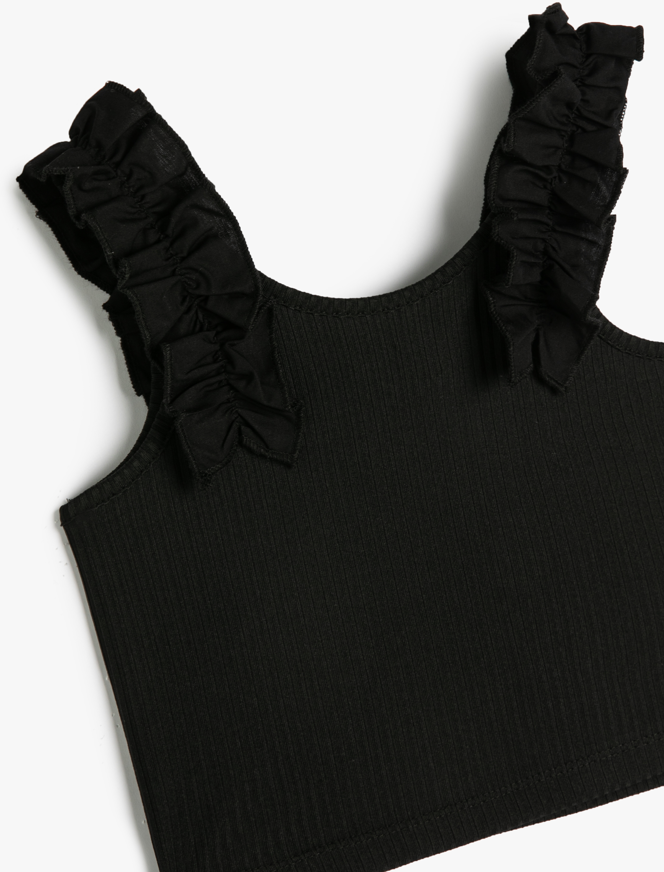  Kız Çocuk Atlet Askılı Fırfır Aplikeli Dokulu Yuvarlak Yaka