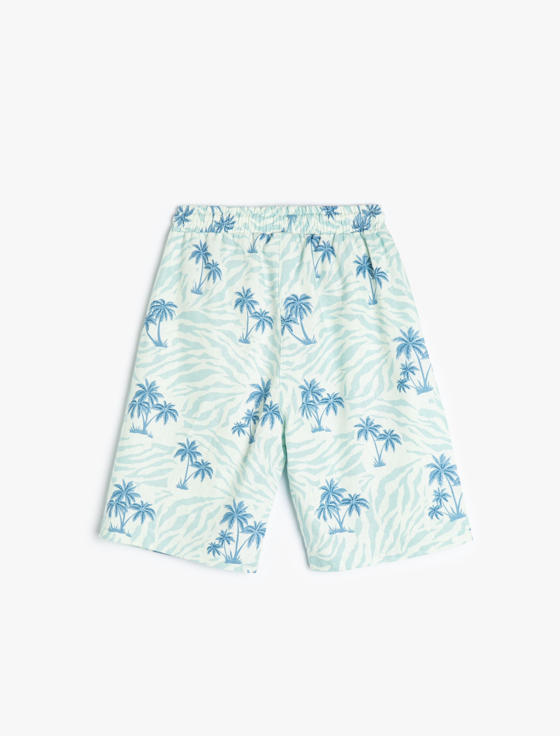  Erkek Çocuk Şort Keten Karışımlı Palmiye Baskılı Beli Lastikli Cepli