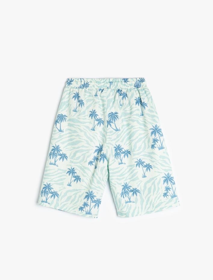 Erkek Çocuk Şort Keten Karışımlı Palmiye Baskılı Beli Lastikli Cepli