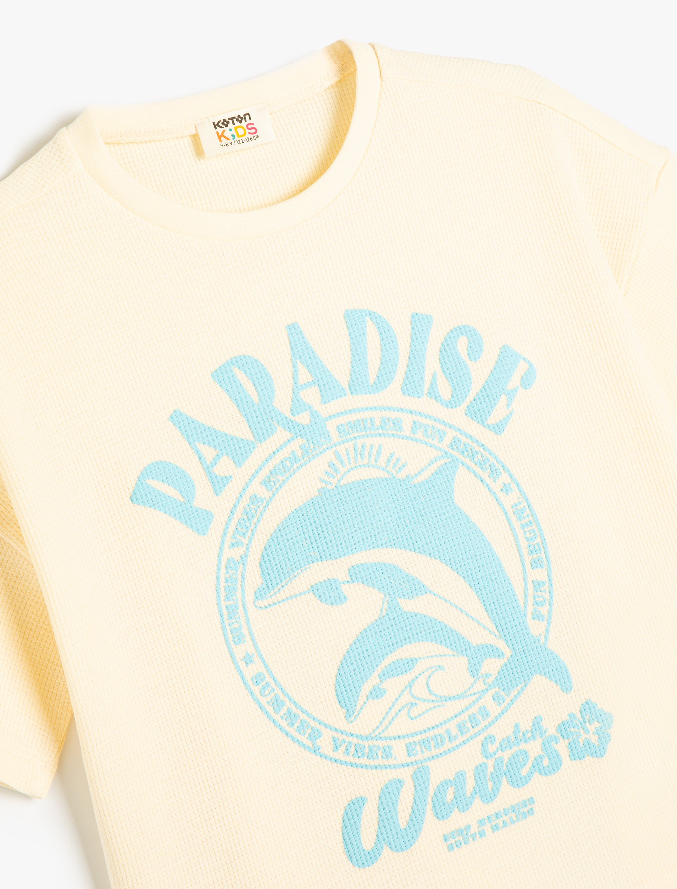  Kız Çocuk Tişört Yunus Baskılı Kısa Kollu Bisiklet Yaka Pamuklu