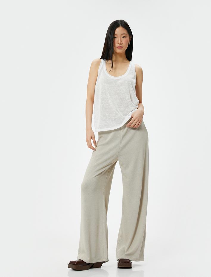  Bol Paça Pantolon Normal Bel Lastikli Viskon Karışımlı