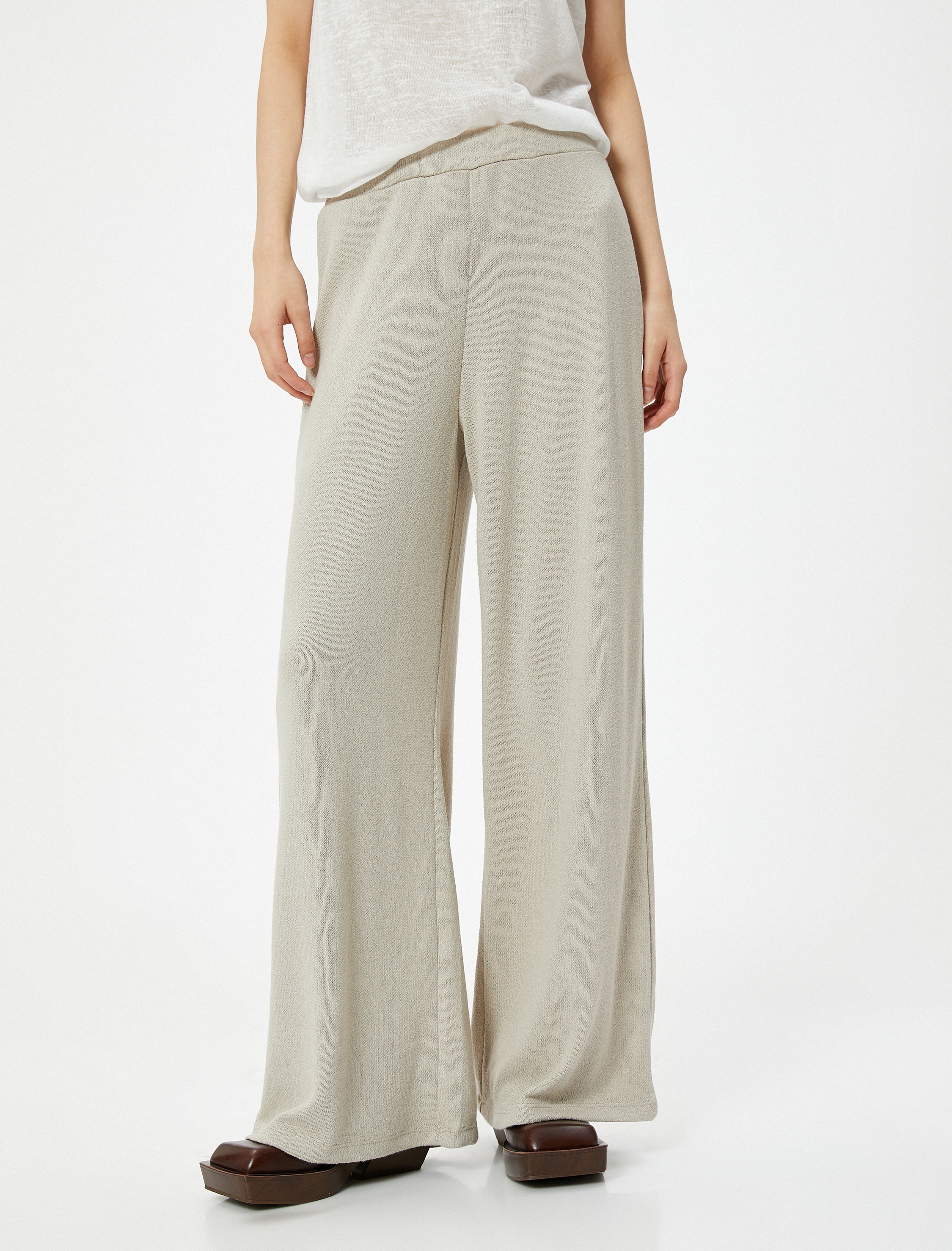   Bol Paça Pantolon Normal Bel Lastikli Viskon Karışımlı