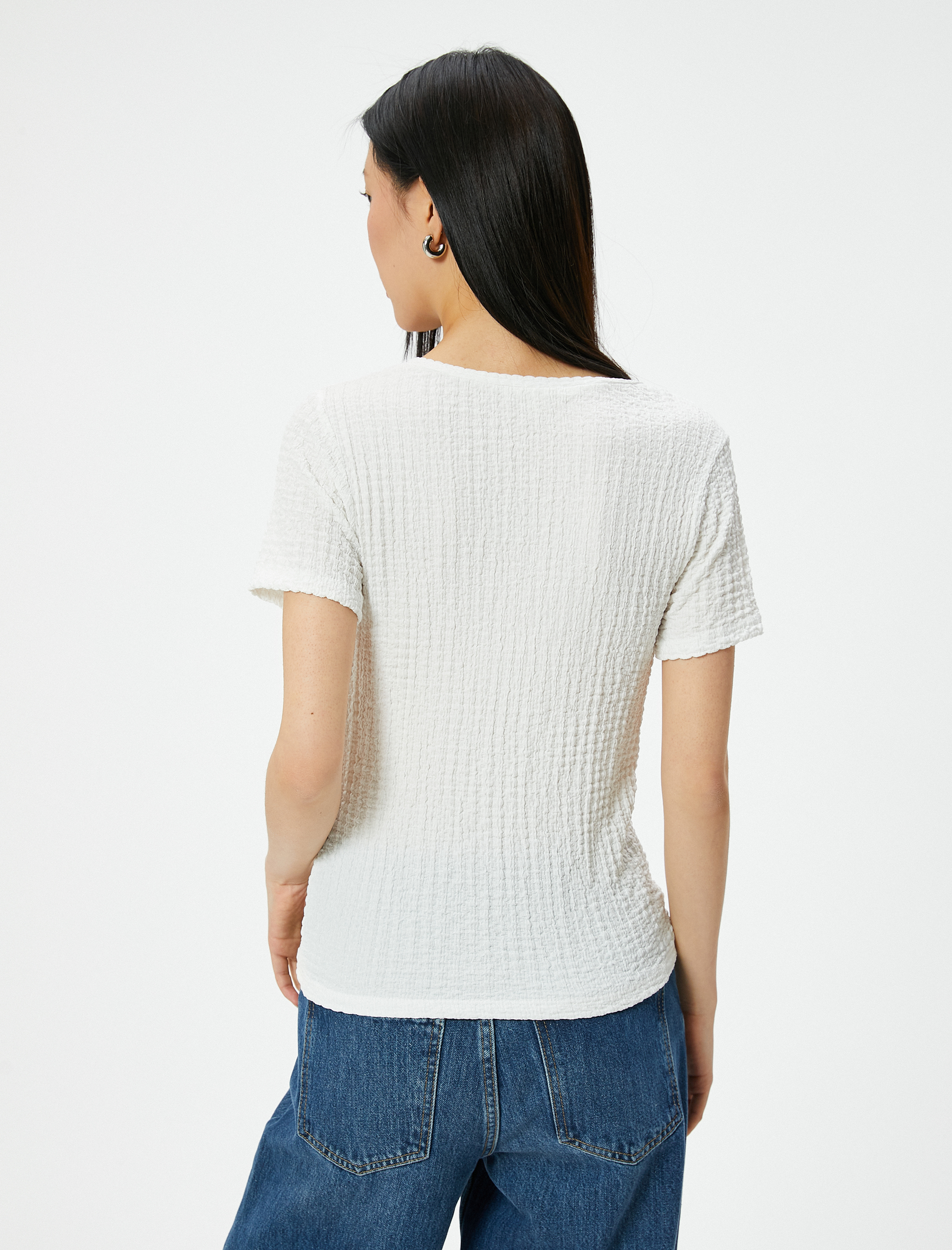   Kısa Kollu Tişört V Yaka Bürümcük