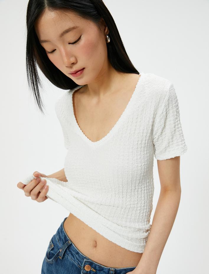  Kısa Kollu Tişört V Yaka Bürümcük