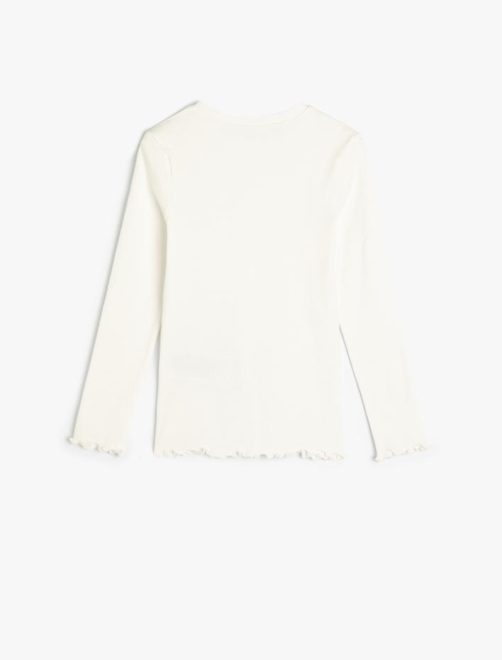 Kız Çocuk Tişört Uzun Kollu Bisiklet Yaka Ribanalı Pamuklu