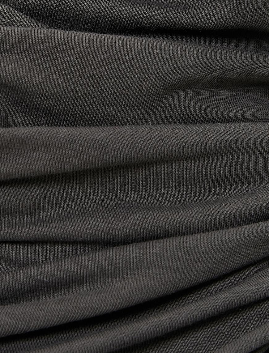   Fermuarlı Drapeli Sweatshirt Dik Yaka Uzun Kollu