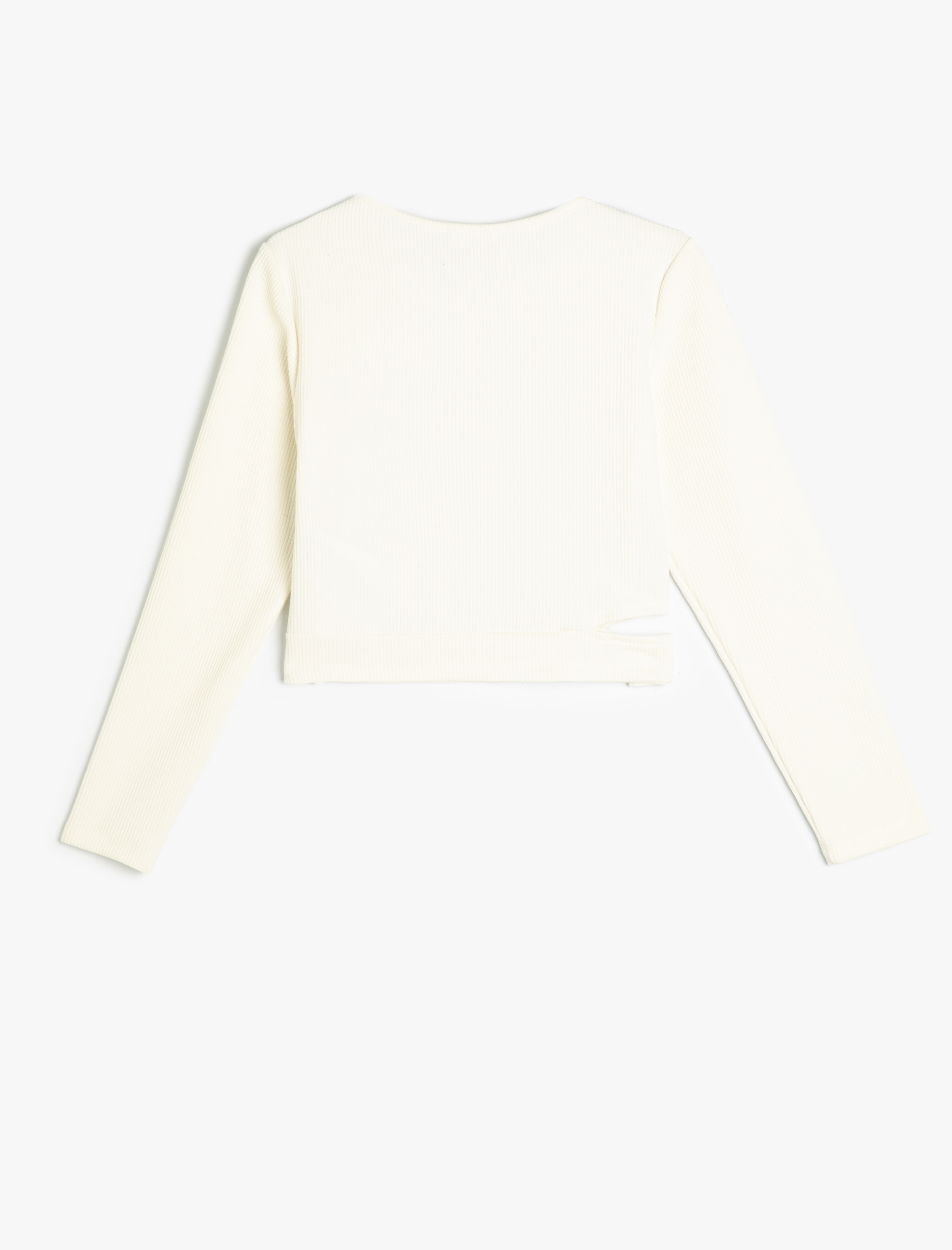 Kız Çocuk Basic Tişört Uzun Kollu Pencere Detaylı Bisiklet Yaka Kaşkorse