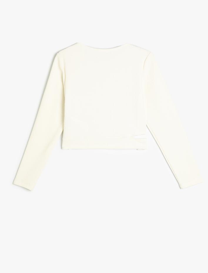 Kız Çocuk Basic Tişört Uzun Kollu Pencere Detaylı Bisiklet Yaka Kaşkorse