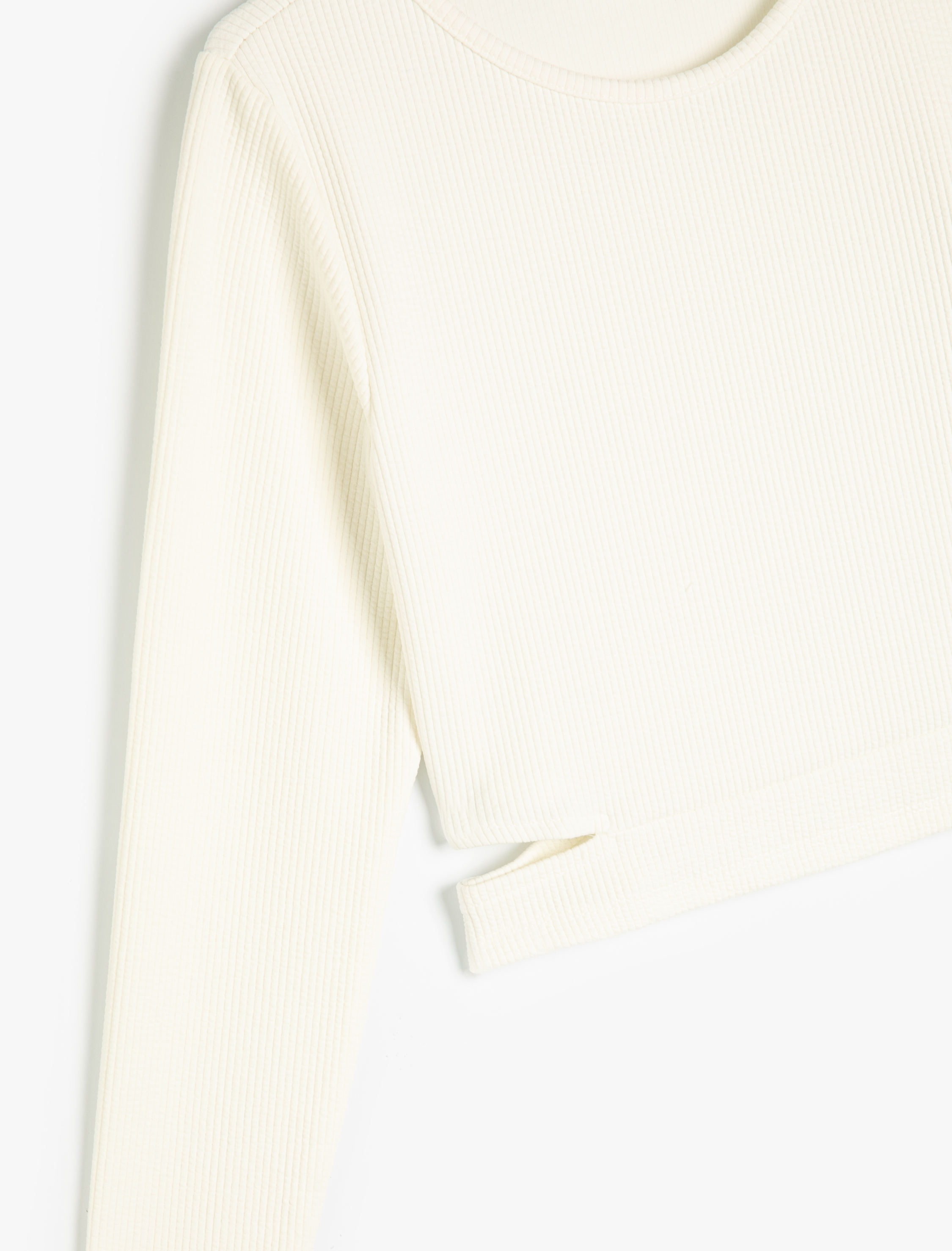 Kız Çocuk Basic Tişört Uzun Kollu Pencere Detaylı Bisiklet Yaka Kaşkorse