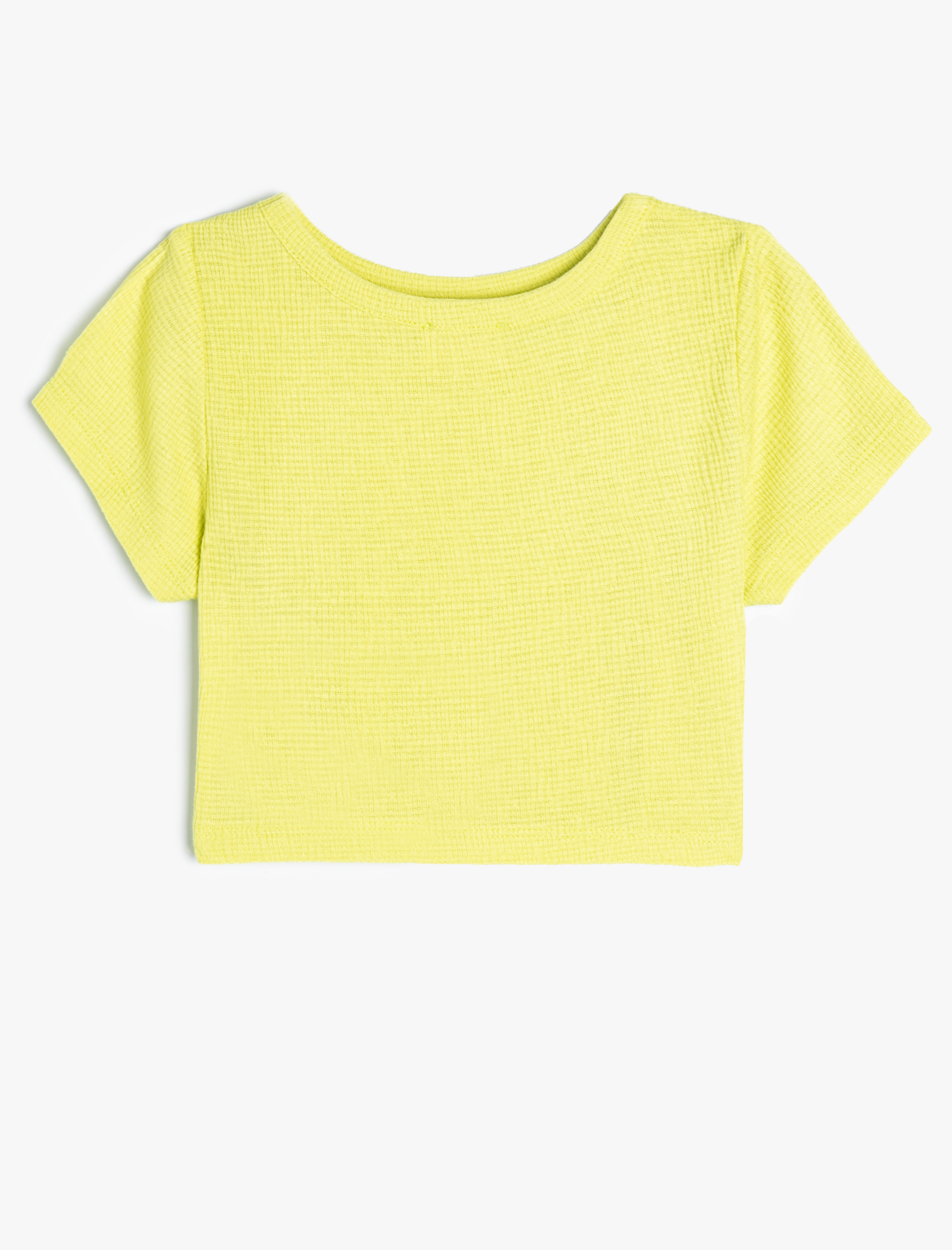  Kız Çocuk Tişört Dokulu Viskon Kumaş Kısa Kollu Bisiklet Yaka