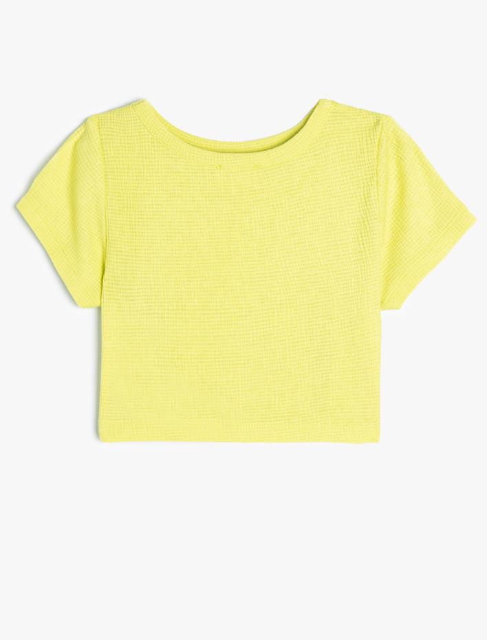 Kız Çocuk Tişört Dokulu Viskon Kumaş Kısa Kollu Bisiklet Yaka