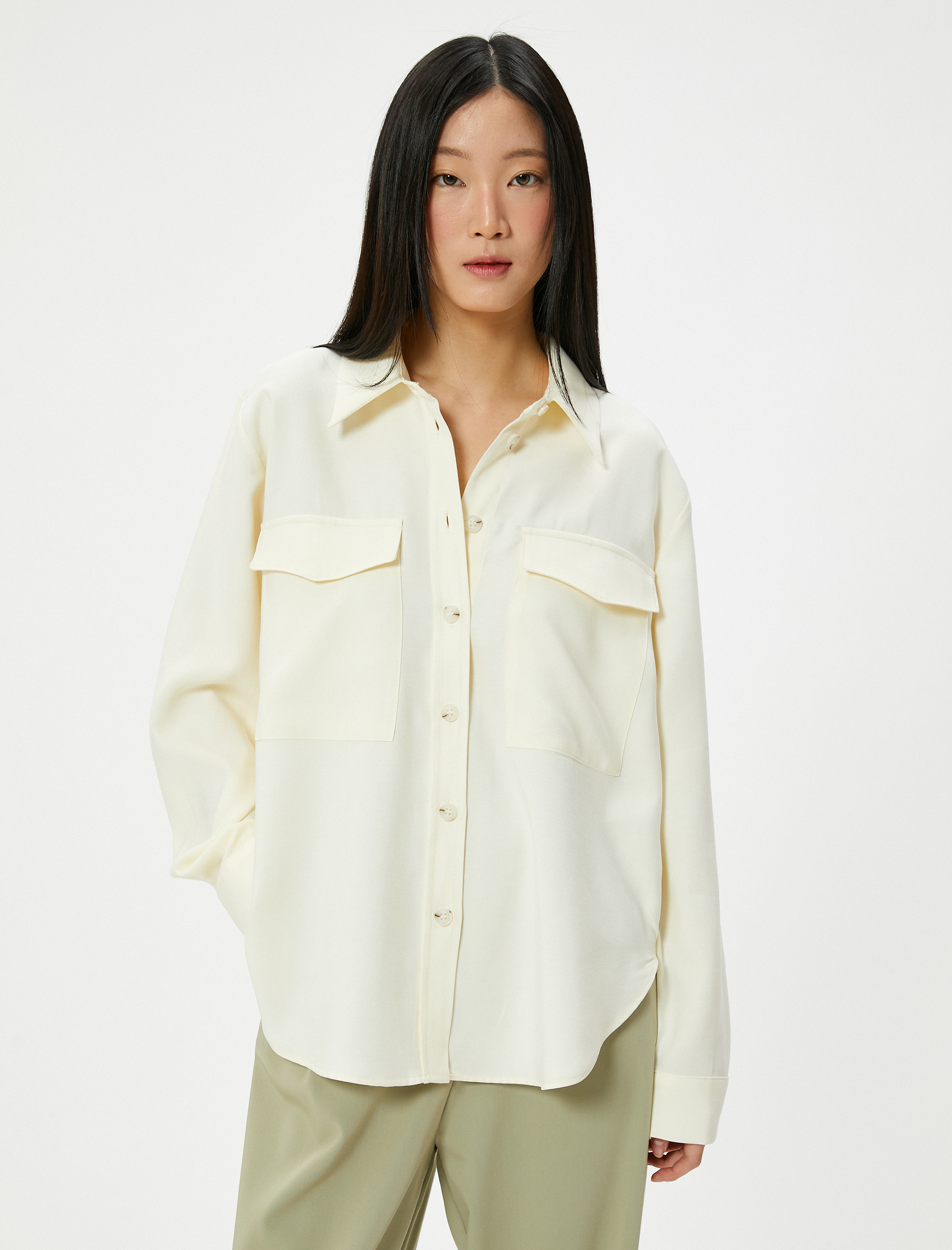 Gömlek Ceket Uzun Kollu Kapaklı Cepli Düğmeli