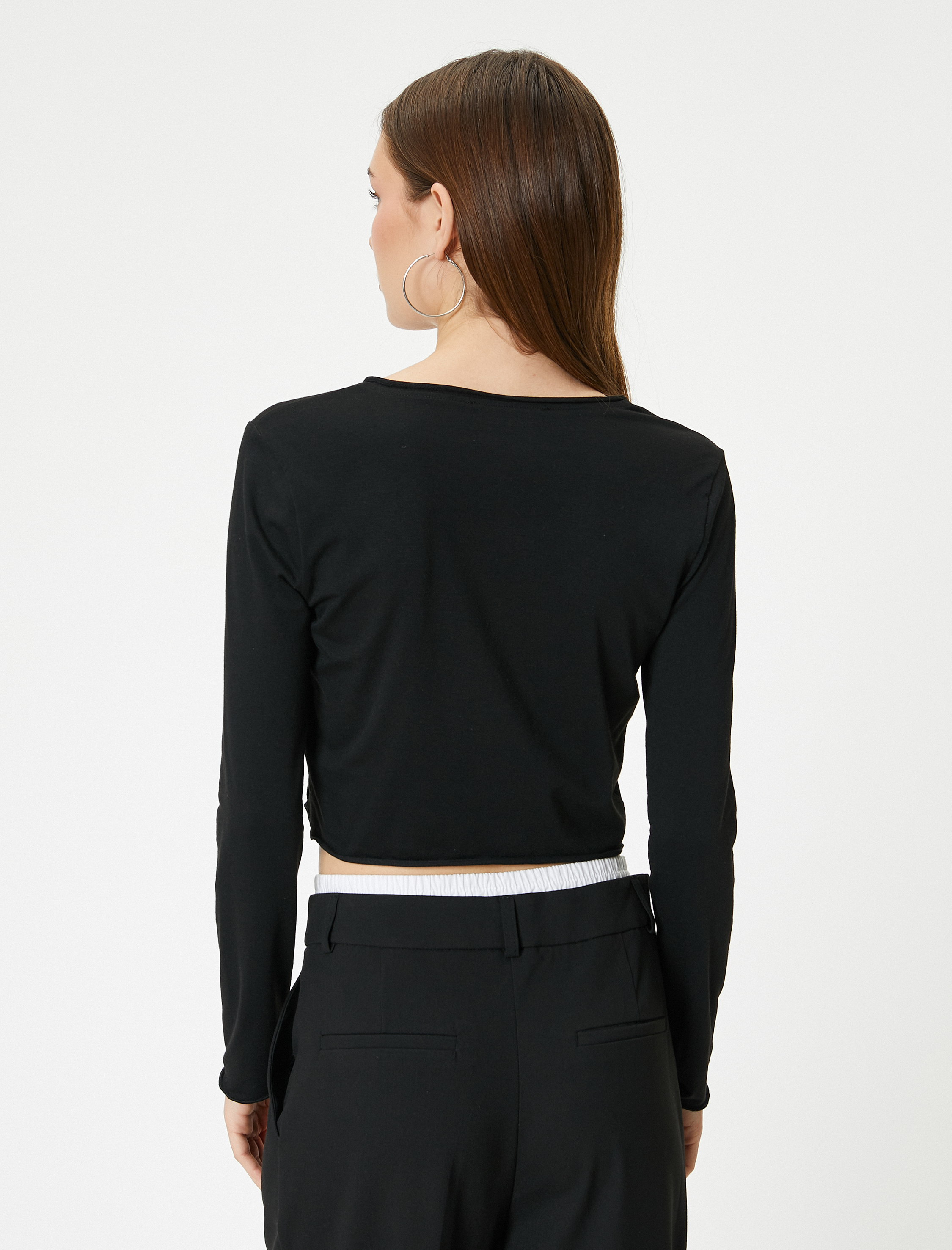   Fiyonk Detaylı Bluz Uzun Kollu V Yaka Viskon Kumaş