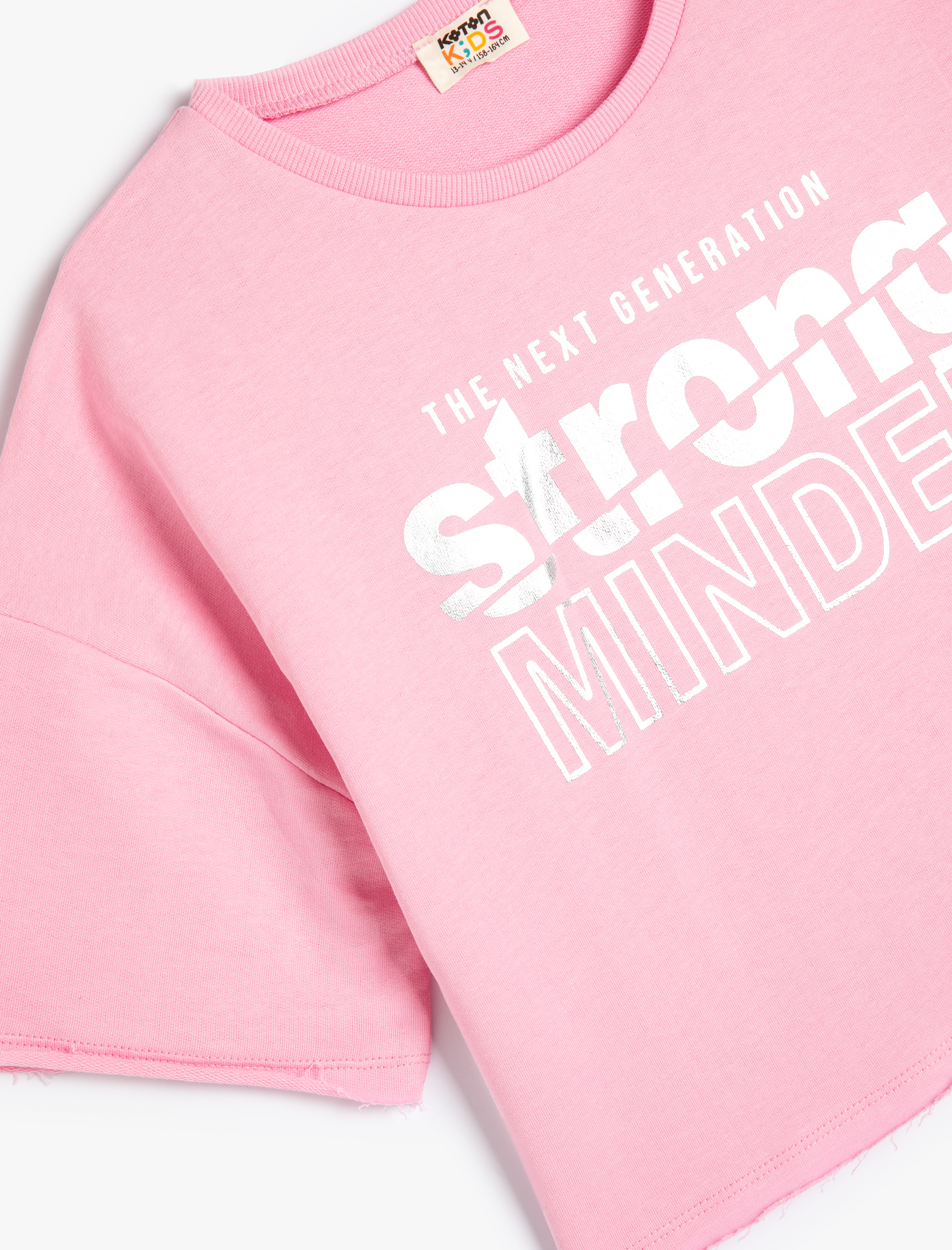  Kız Çocuk Crop Oversize Tişört Baskılı Kısa Kollu Bisiklet Yaka Pamuklu