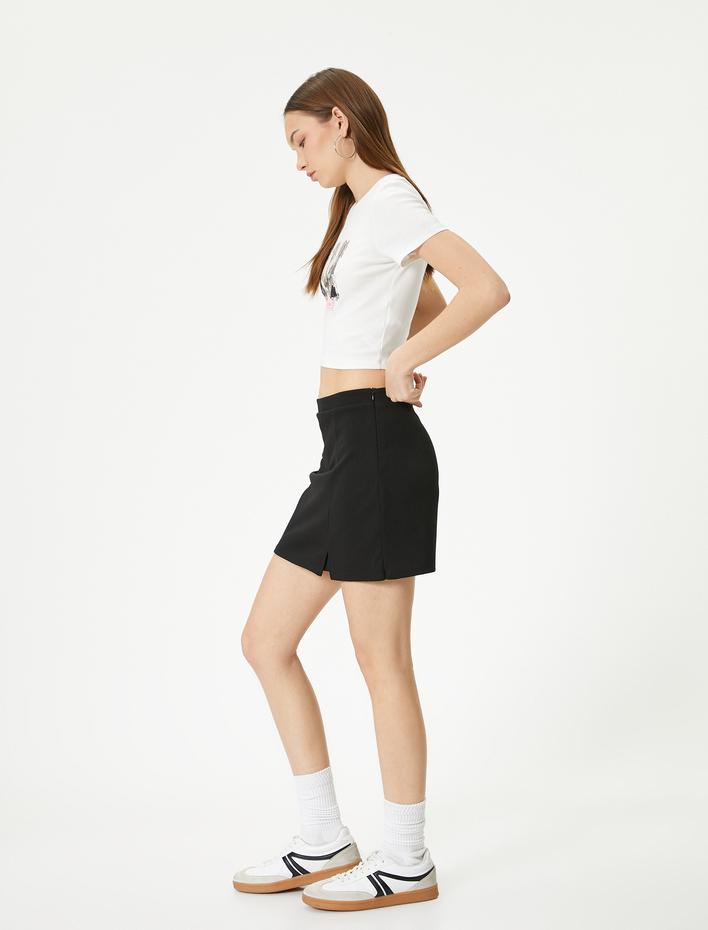  Mini Etek Yüksek Bel Yırtmaç Detaylı Slim Fit Krep Scuba Kumaş