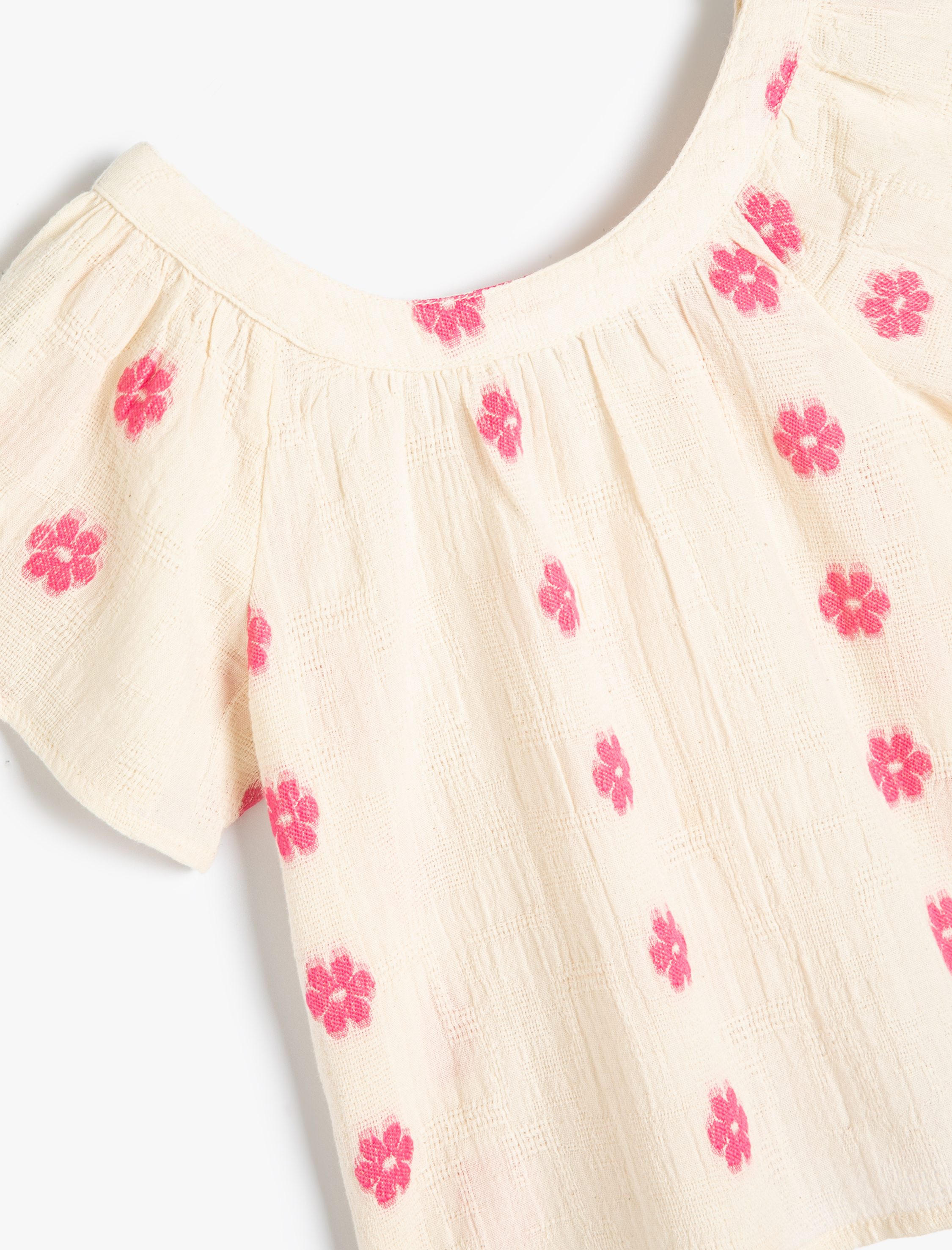  Kız Bebek Bluz Çiçekli Yuvarlak Yaka Kısa Kollu Pamuklu