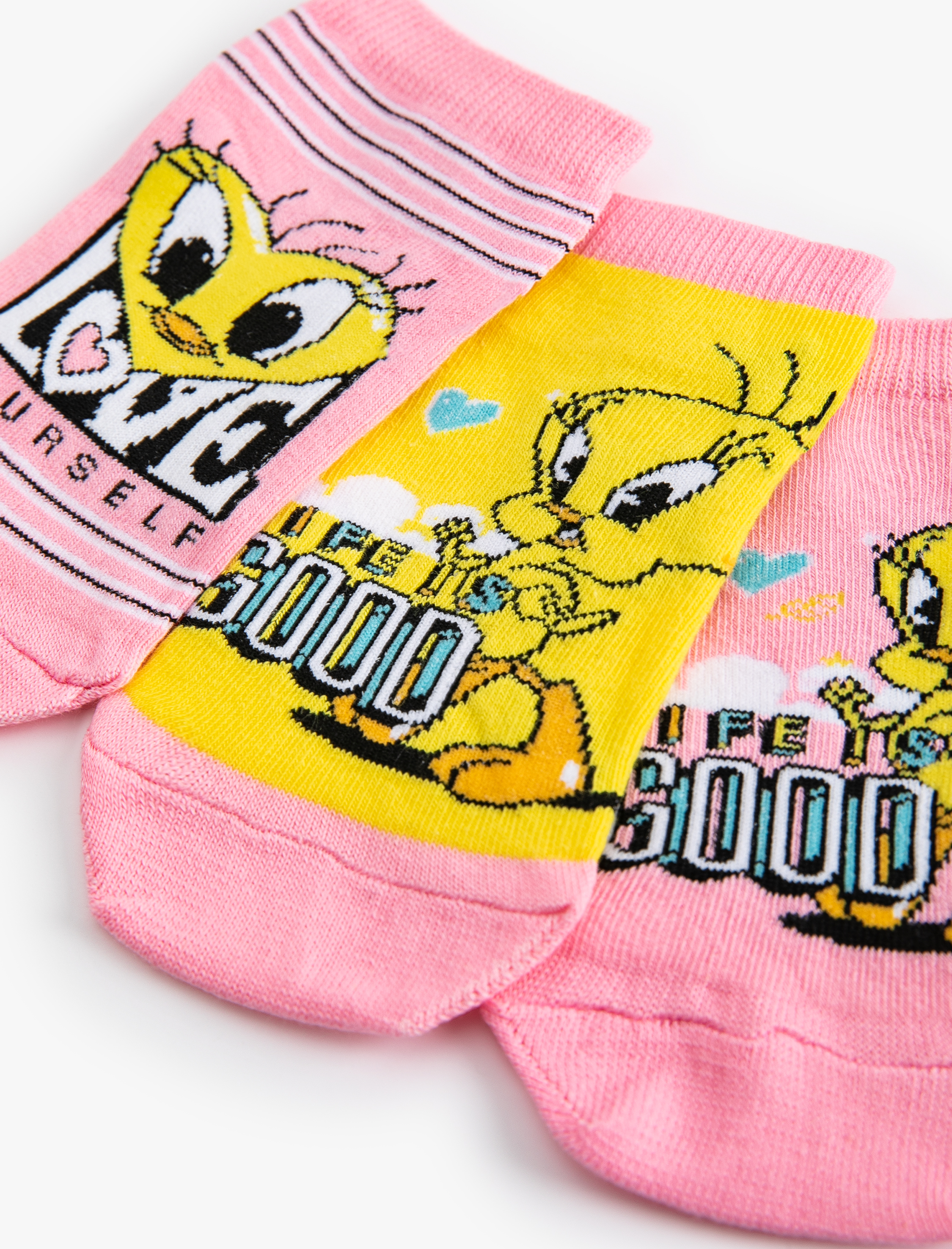  Kız Çocuk 3'lü Tweety Baskılı Patik Çorap Seti Lisanslı