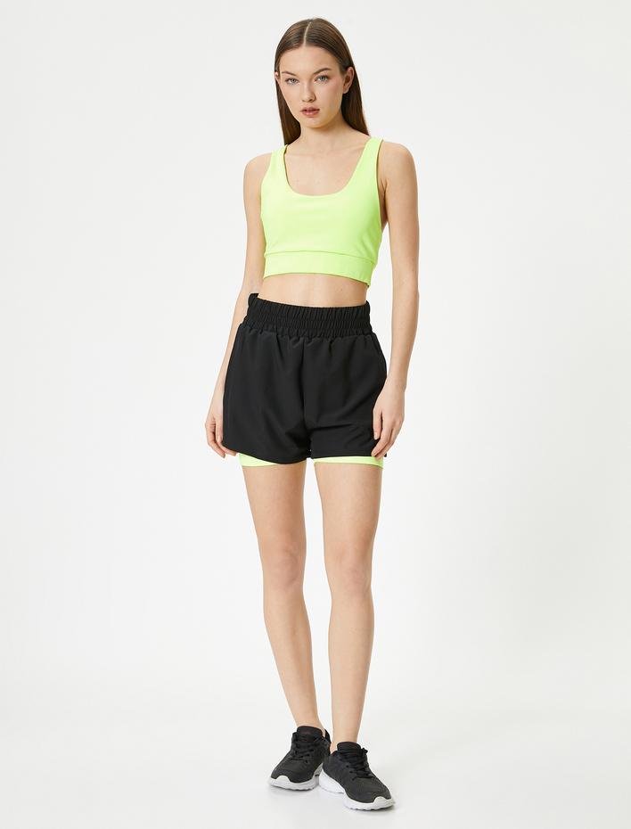  Taytlı Şort Mini Yüksek Bel Renk Bloklu Slim Fit