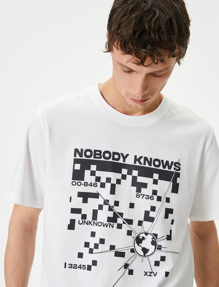  Slogan Baskılı Tişört Bisiklet Yaka Kısa Kollu Pamuklu