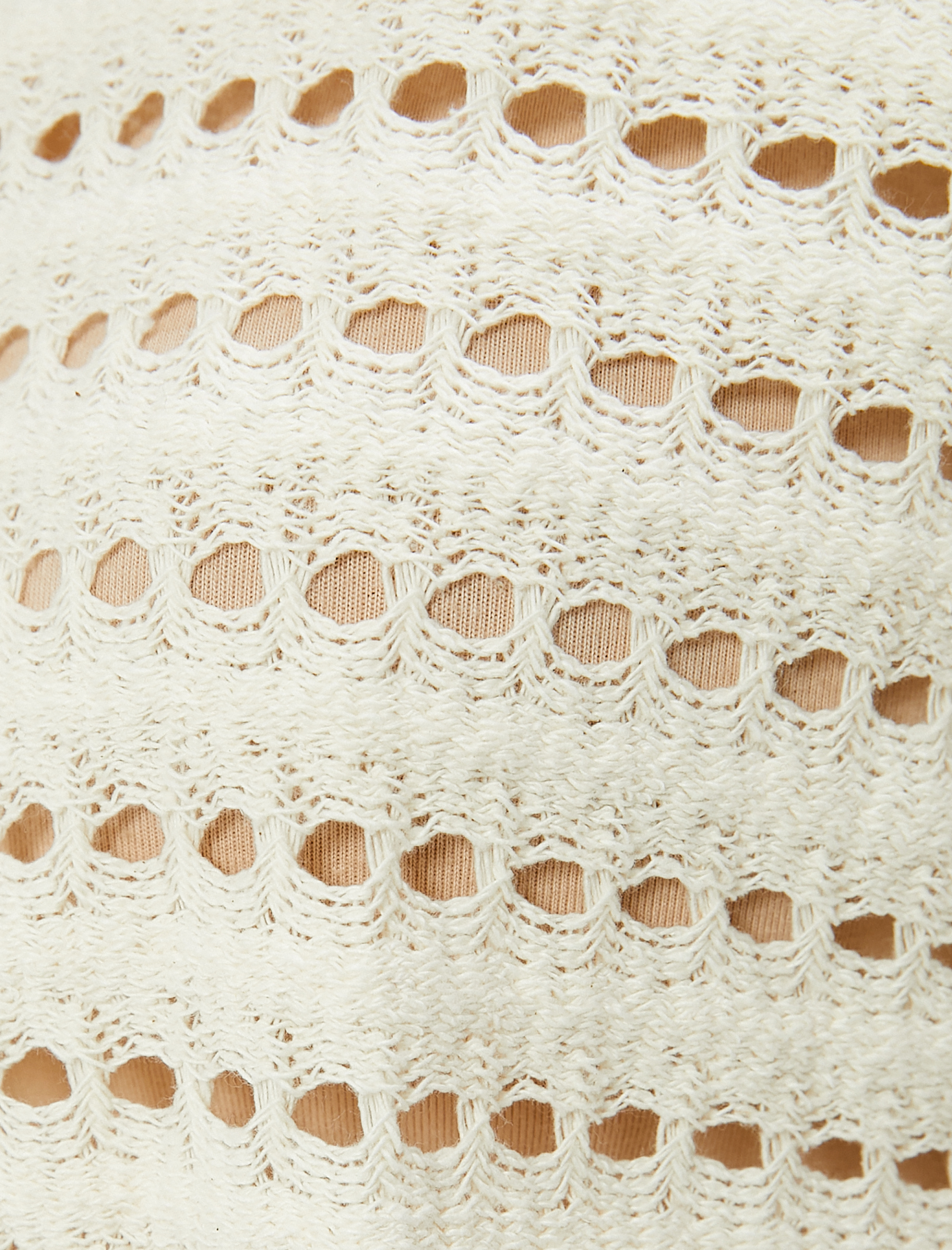   Ajurlu Kroşe Sweatshirt Yarım Kollu Bisiklet Yaka Beli Lastikli