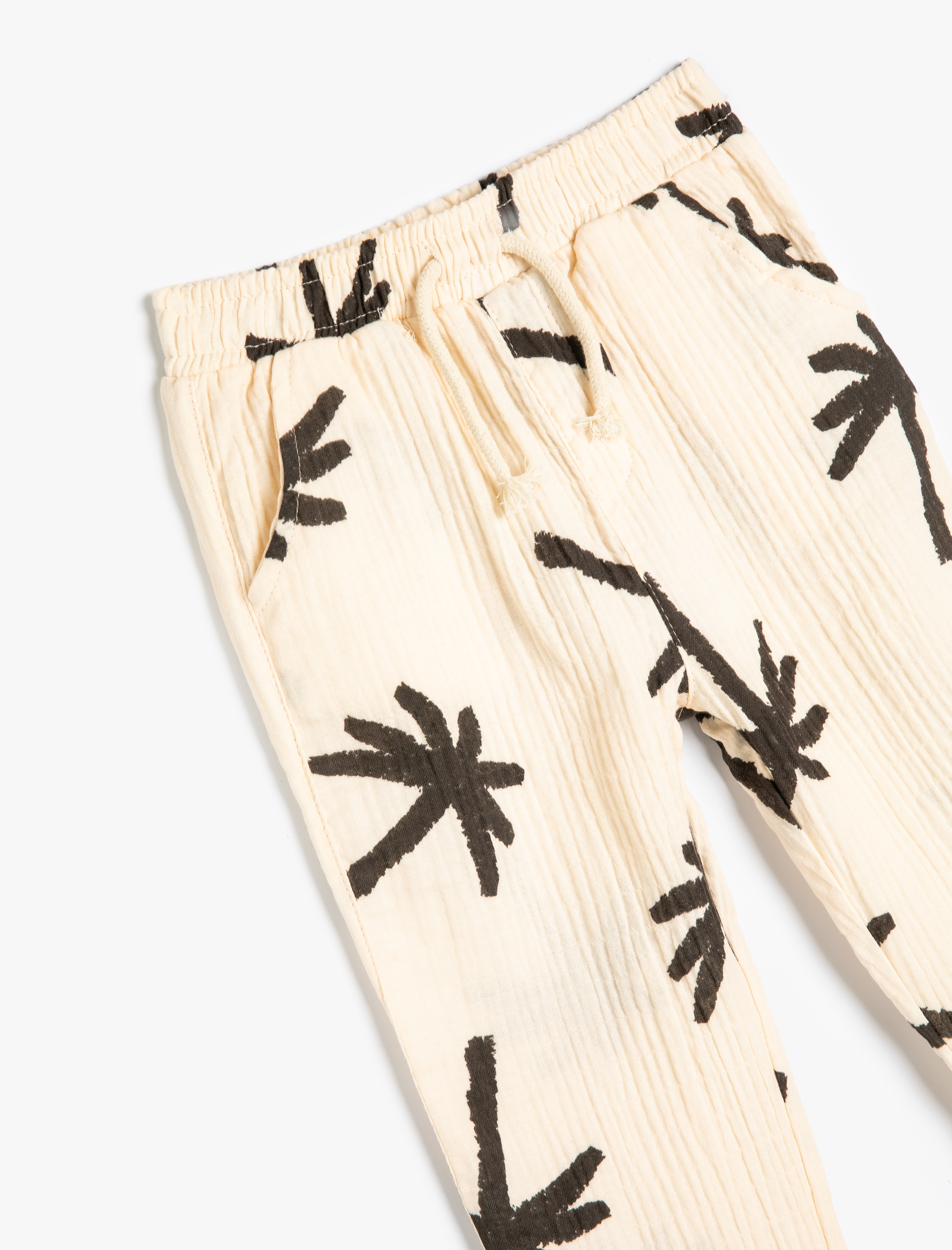  Erkek Bebek Pantolon Palmiye Desenli Beli Bağlamalı Cepli Pamuklu